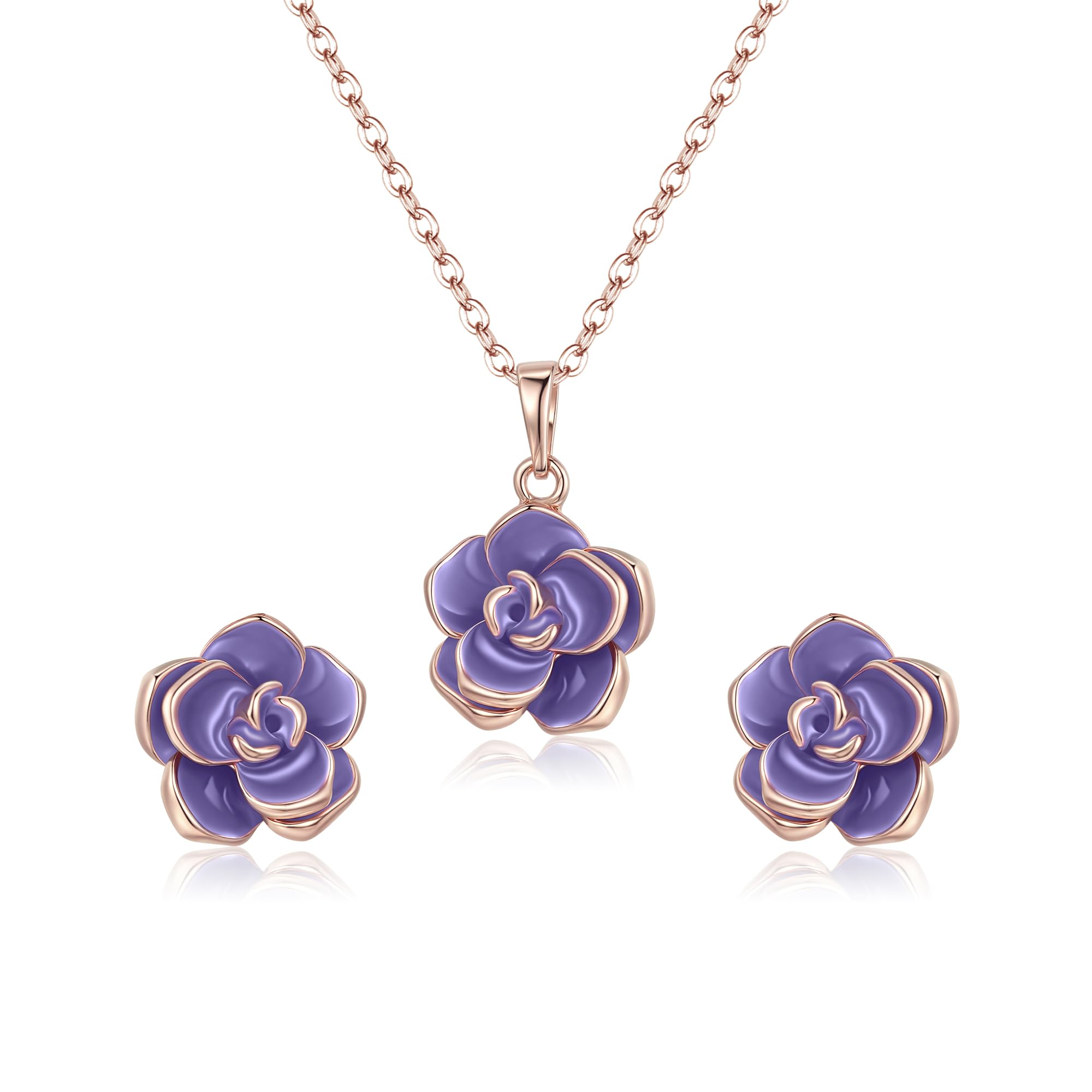 EleQueen Rose Flower Necklace Earrings Bracelet Set 14K Gold Plated Hypoallergenic Jewelry Sets Gift for Women