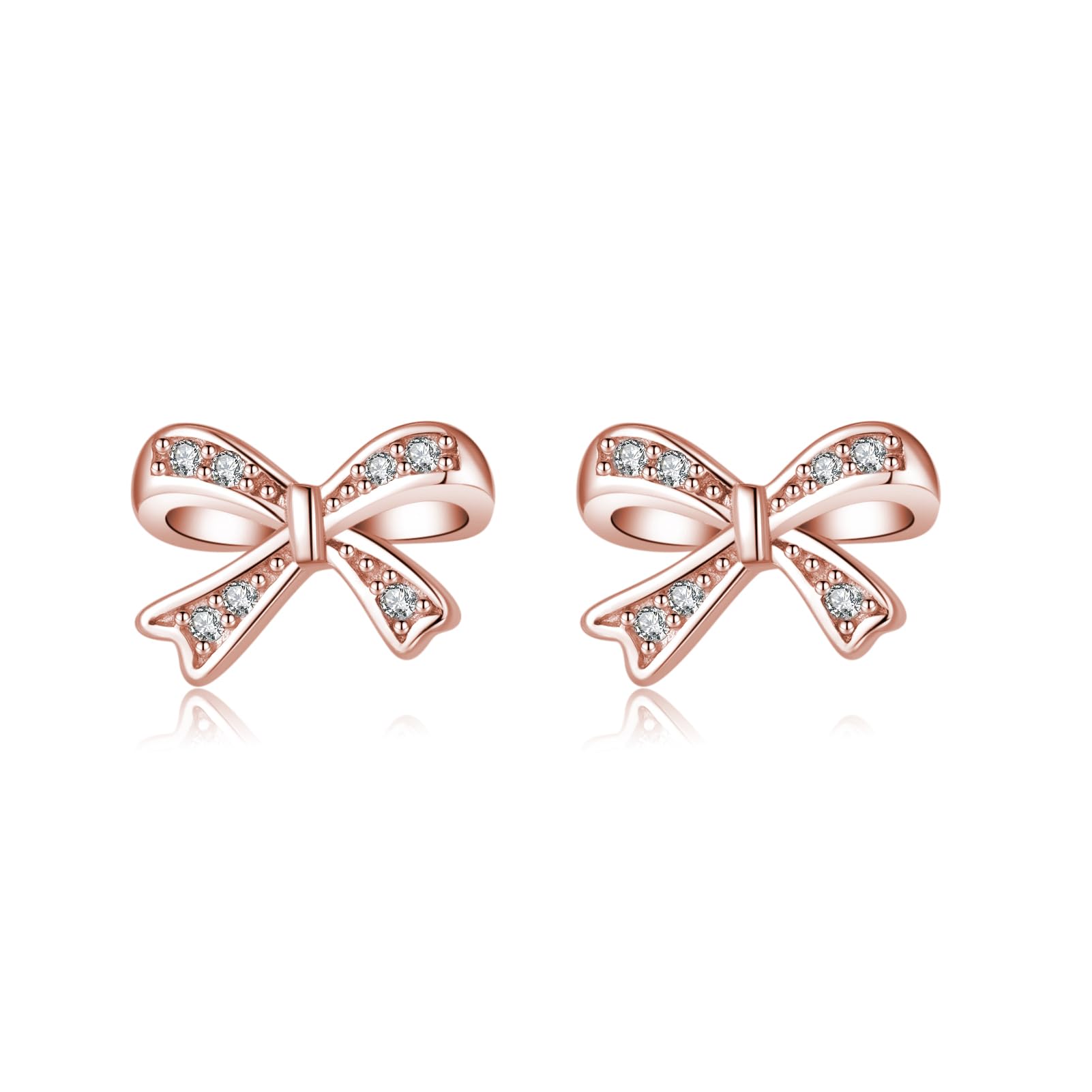 SLUYNZ Solid 925 Sterling Silver Tiny Bow Earrings Stud for Women Teens CZ Bowknot Stud Earrings
