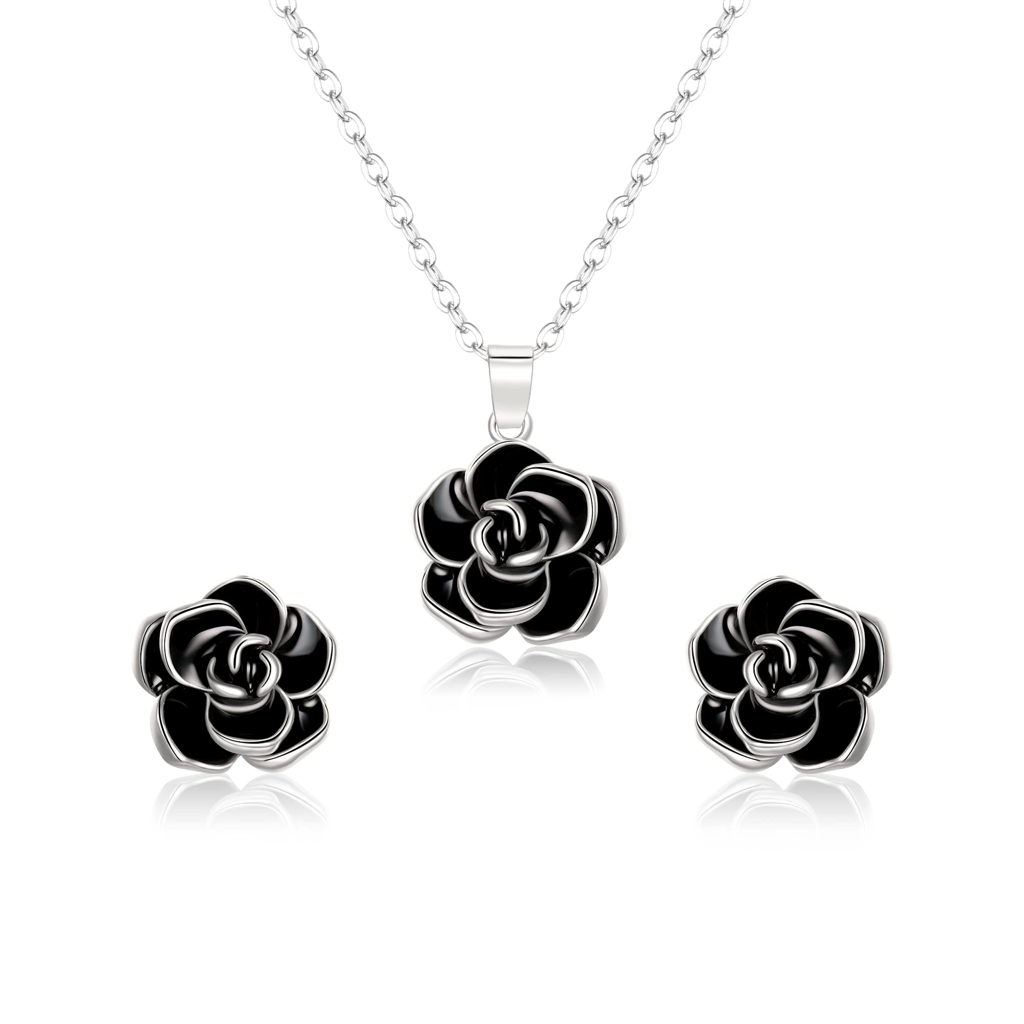 EleQueen Rose Flower Necklace Earrings Bracelet Set 14K Gold Plated Hypoallergenic Jewelry Sets Gift for Women