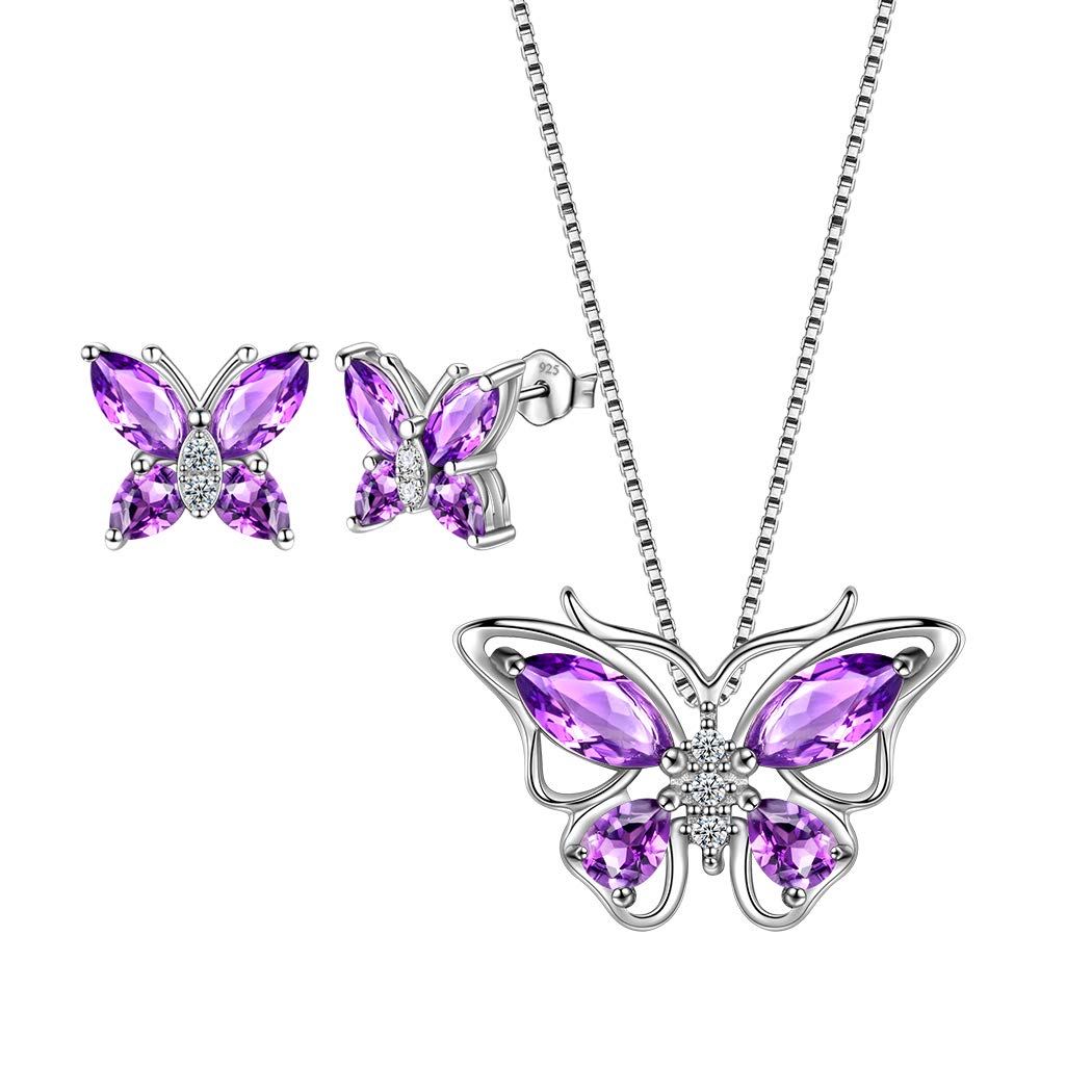 Aurora Tears Butterfly Jewelry,Women 925 Sterling Silver Butterflies Birthstone Pendant Necklace/Earrings/Rings Wedding Gift