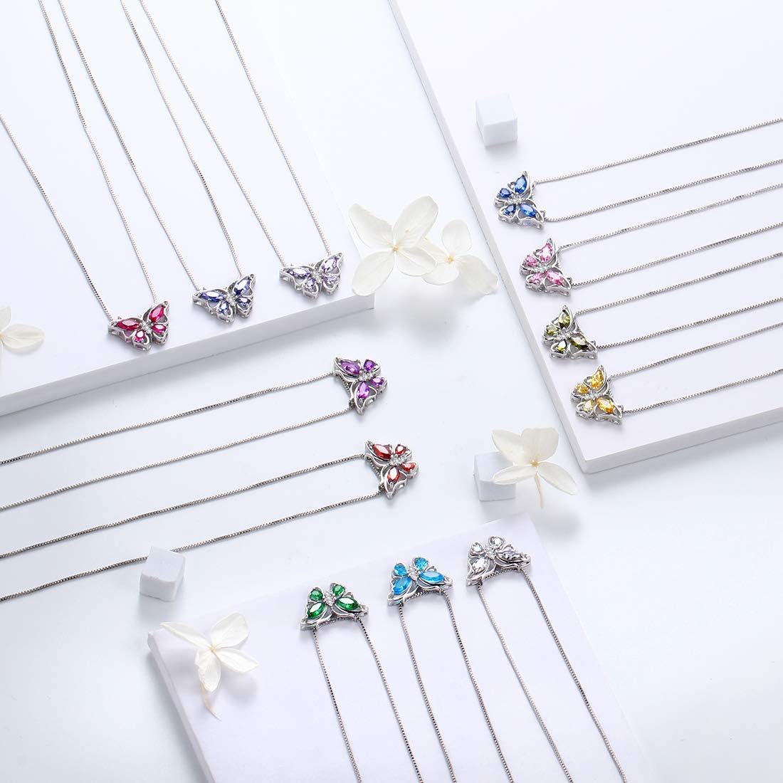 Aurora Tears Butterfly Jewelry,Women 925 Sterling Silver Butterflies Birthstone Pendant Necklace/Earrings/Rings Wedding Gift