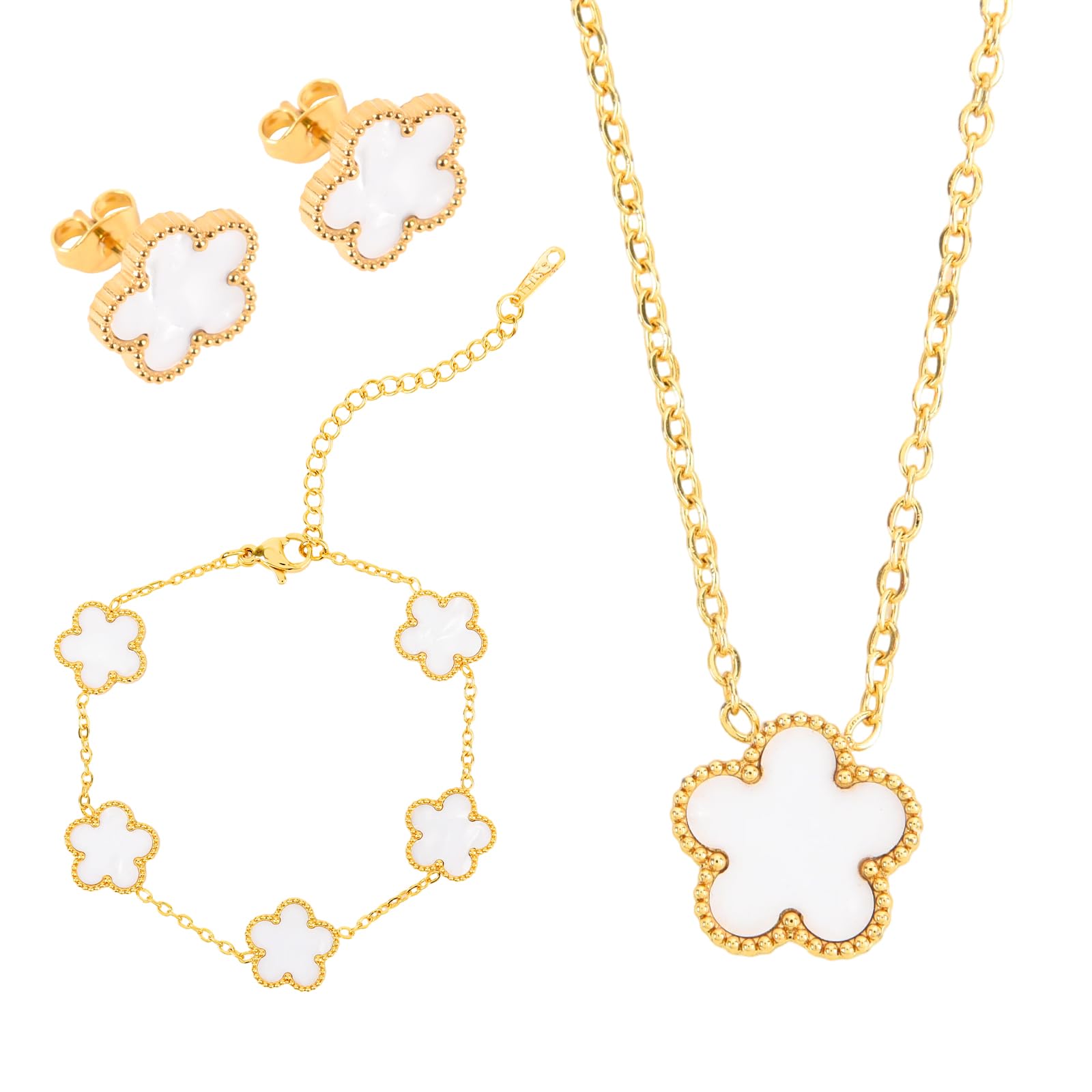 Hypoallergenic Women's Four Leaf Clover Jewelry Set 14K Gold-Plated Stainless Steel Clover Necklace Bracelet Earrings Fashionable And Exquisite Daily for Women Accessory Gift