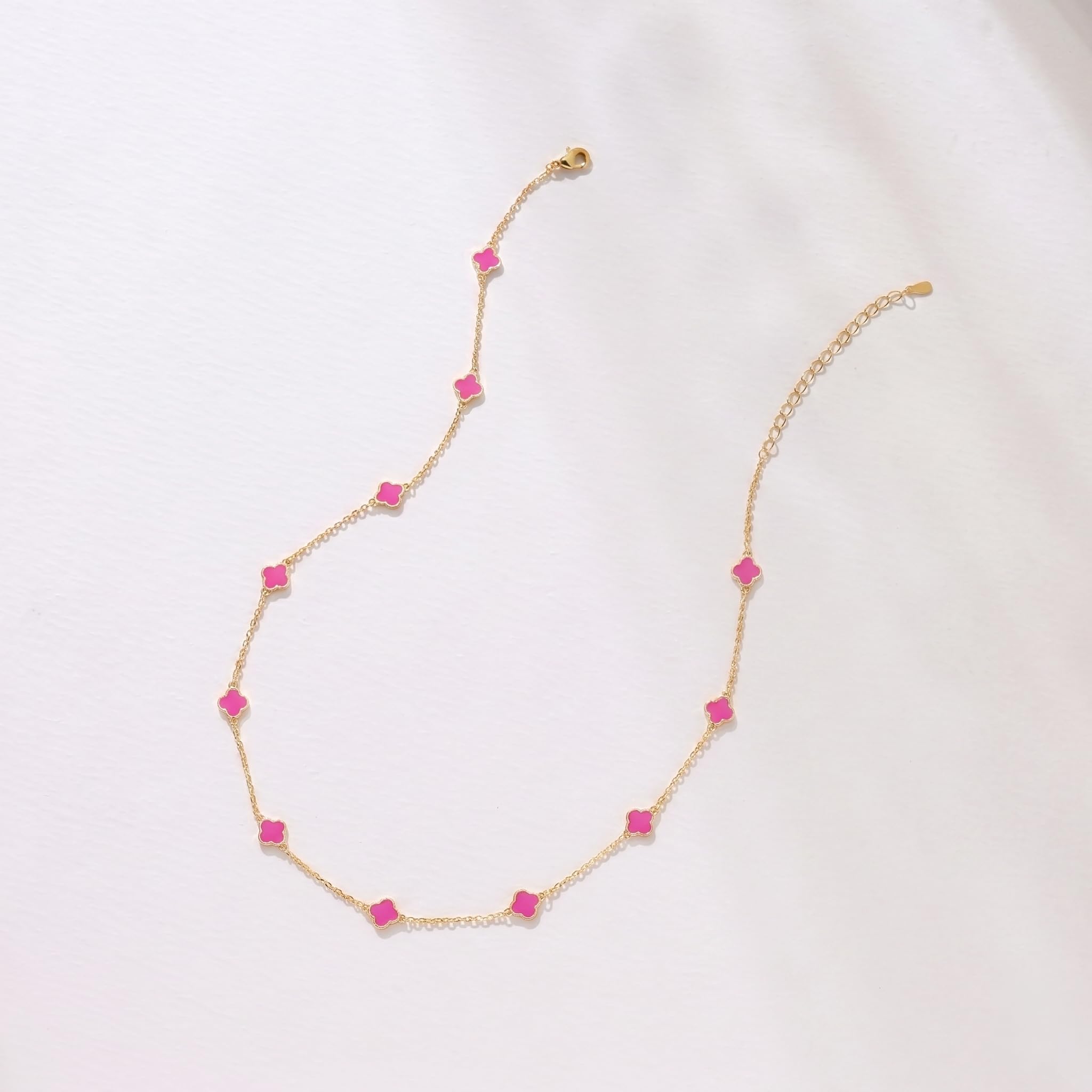Billet-doux 14K Dainty Gold Plated Tiny Clovers Necklace For Women, Colorful Dainty Very Small 4-Leaf Clovers Gold Plated Choker Necklace, Stackable Jewelry Gifts Perfect for Her