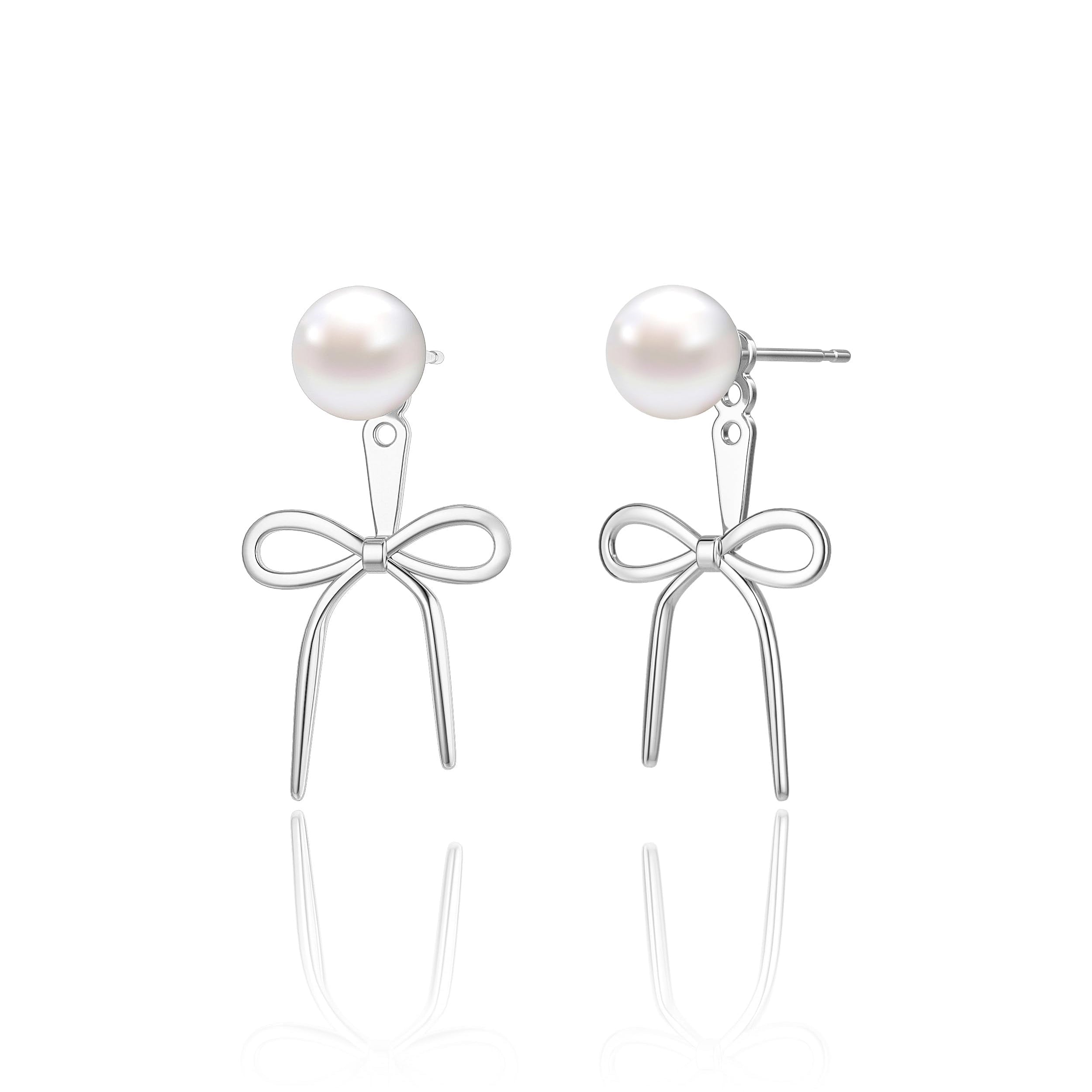 Risamil 14K Gold Plated/Silver Earrings for Women Trendy, Dainty Bow Earrings for Women Cute Pearl Huggie Earring Hoops Twist Rope Bow Stud Pearl Dangle Cubic Zirconia Earrings Jewelry Gifts
