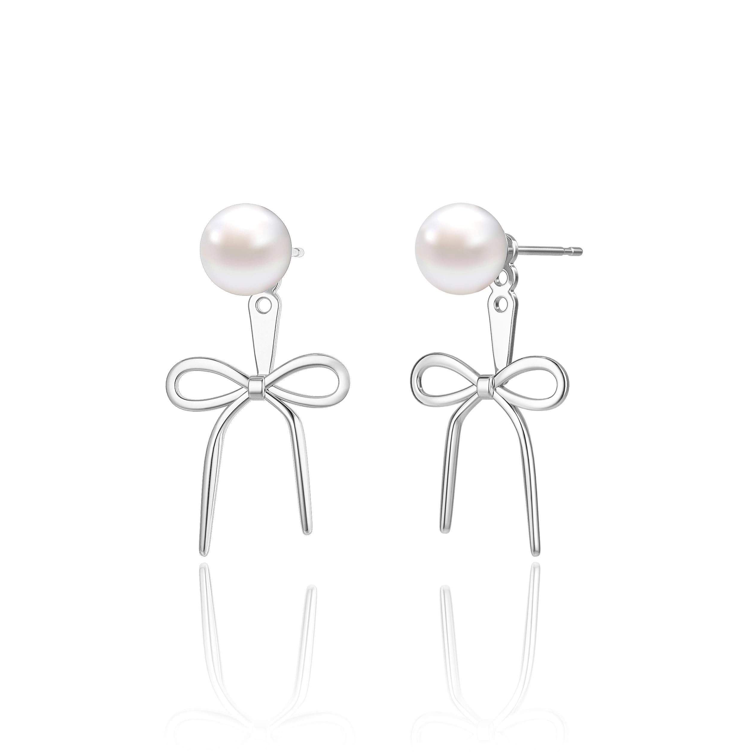 Risamil 14K Gold Plated/Silver Earrings for Women Trendy, Dainty Bow Earrings for Women Cute Pearl Huggie Earring Hoops Twist Rope Bow Stud Pearl Dangle Cubic Zirconia Earrings Jewelry Gifts