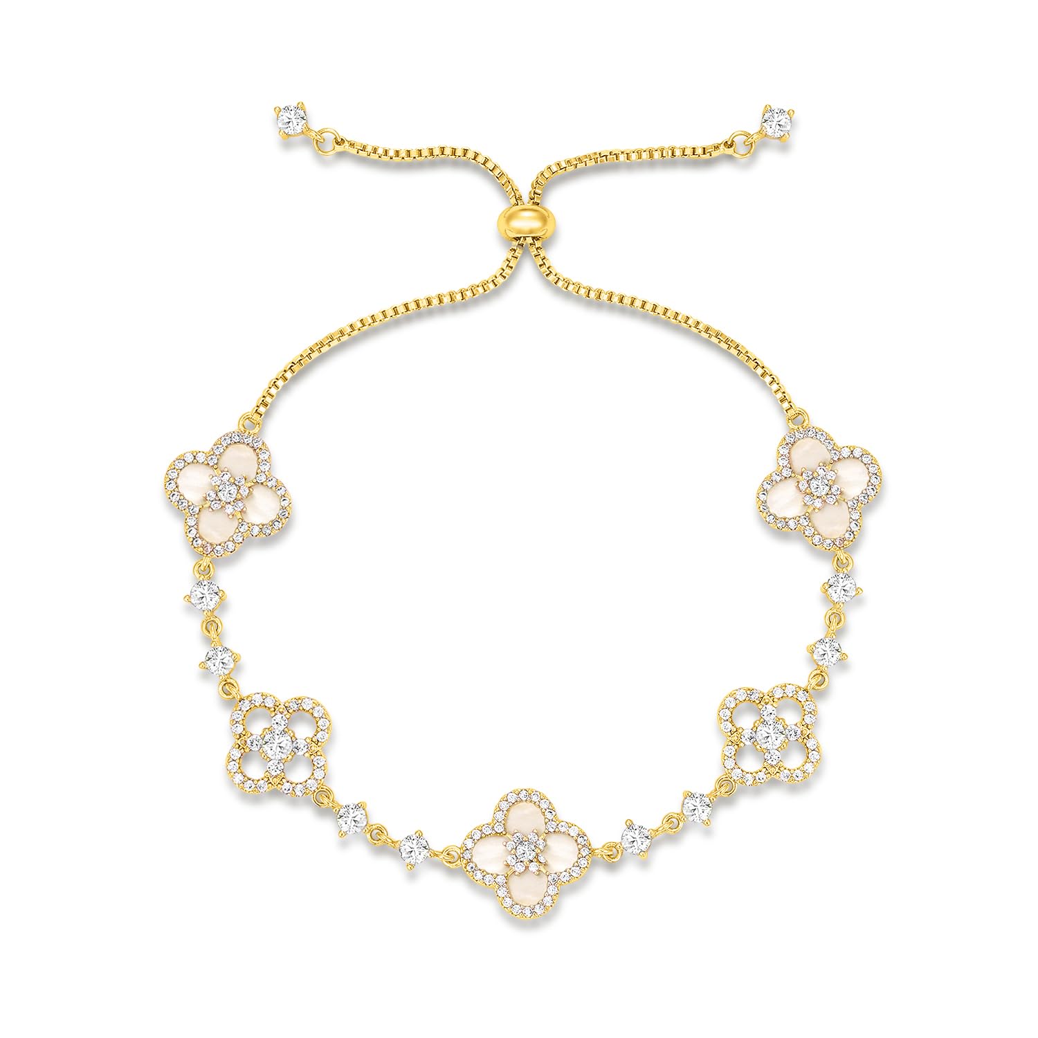 Women's 18K Gold Plated Clover Bracelet with Natural Shell - Four Leaf Lucky Charm Dainty Link Bracelets Jewelry for Women, Trendy Birthday/Mother's Day Gift