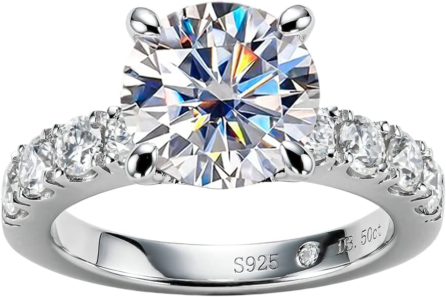 AnuClub Moissanite Engagement Ring, Total 4.3cttw D Color Round/Oval/Asscher Cut, 925 Sterling Silver Promise Anniversary Rings for Women, Elegant Gift Packed