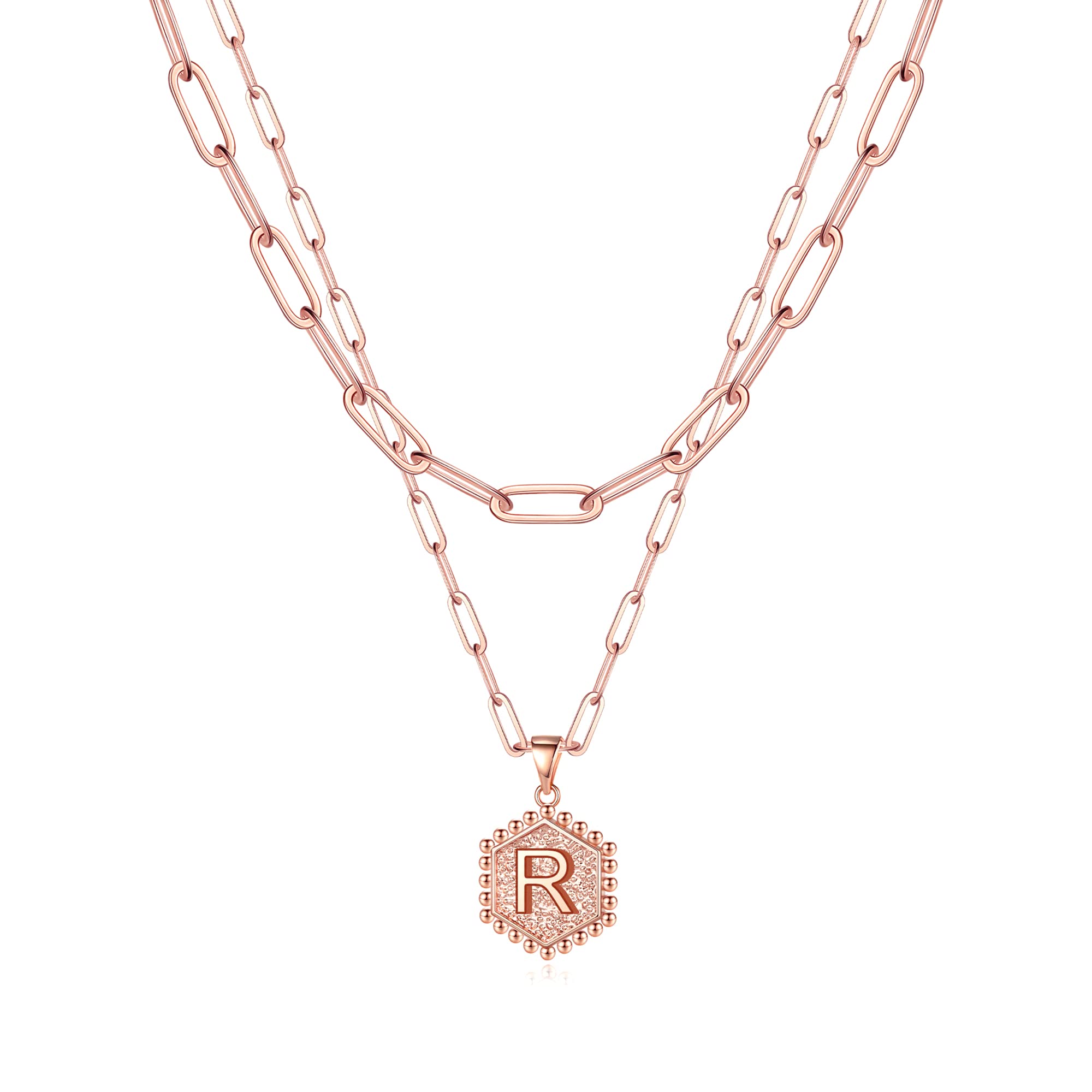 M MOOHAM Dainty Initial Necklaces for Women, 14K-Gold-Plated Layering Necklace for Women Cute Hexagon Letter Initial Necklace Layered Necklaces for Womens Teen Girl Gifts