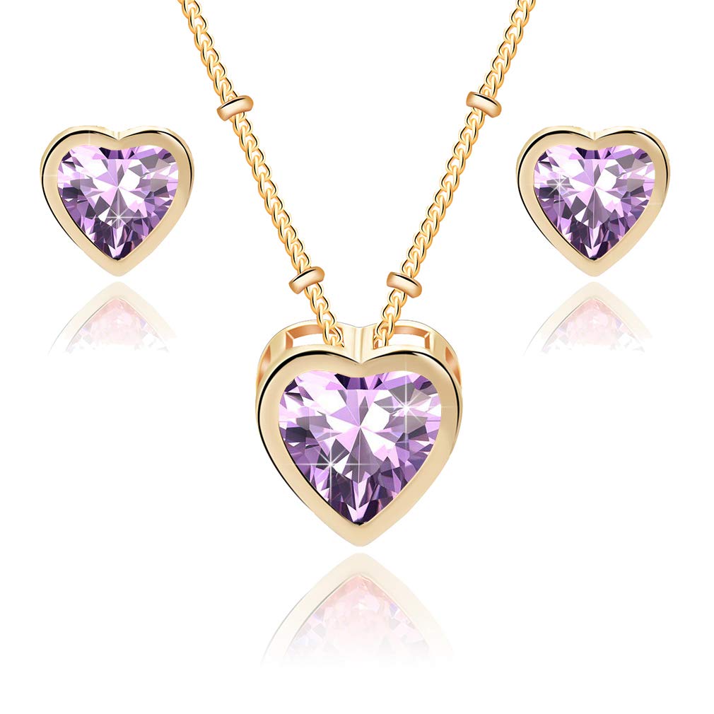 EVEVIC Austrian Crystal Heart Pendant Necklace Earrings for Women 14K Gold Plated Hypoallergenic Jewelry Set