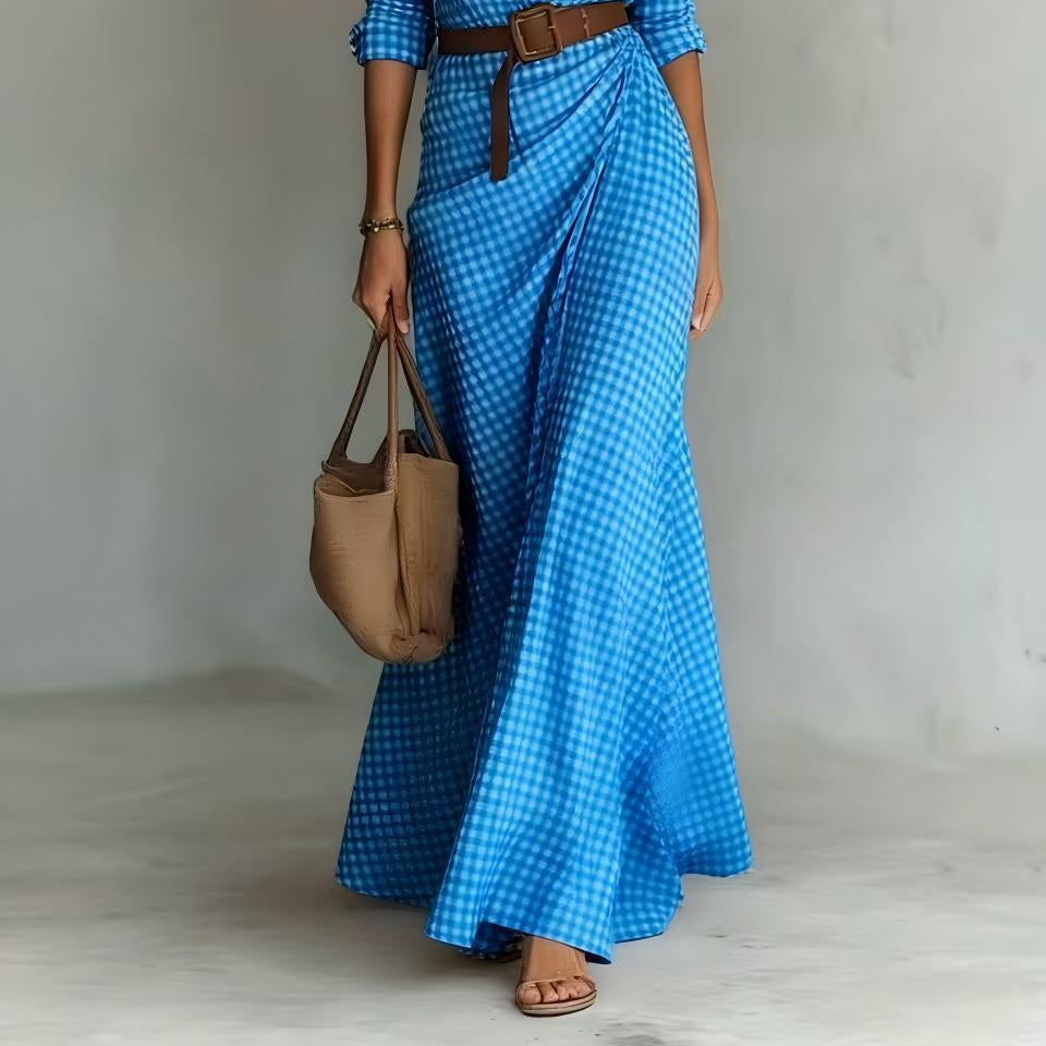 Women's Belted Irregular Pleated Dress
