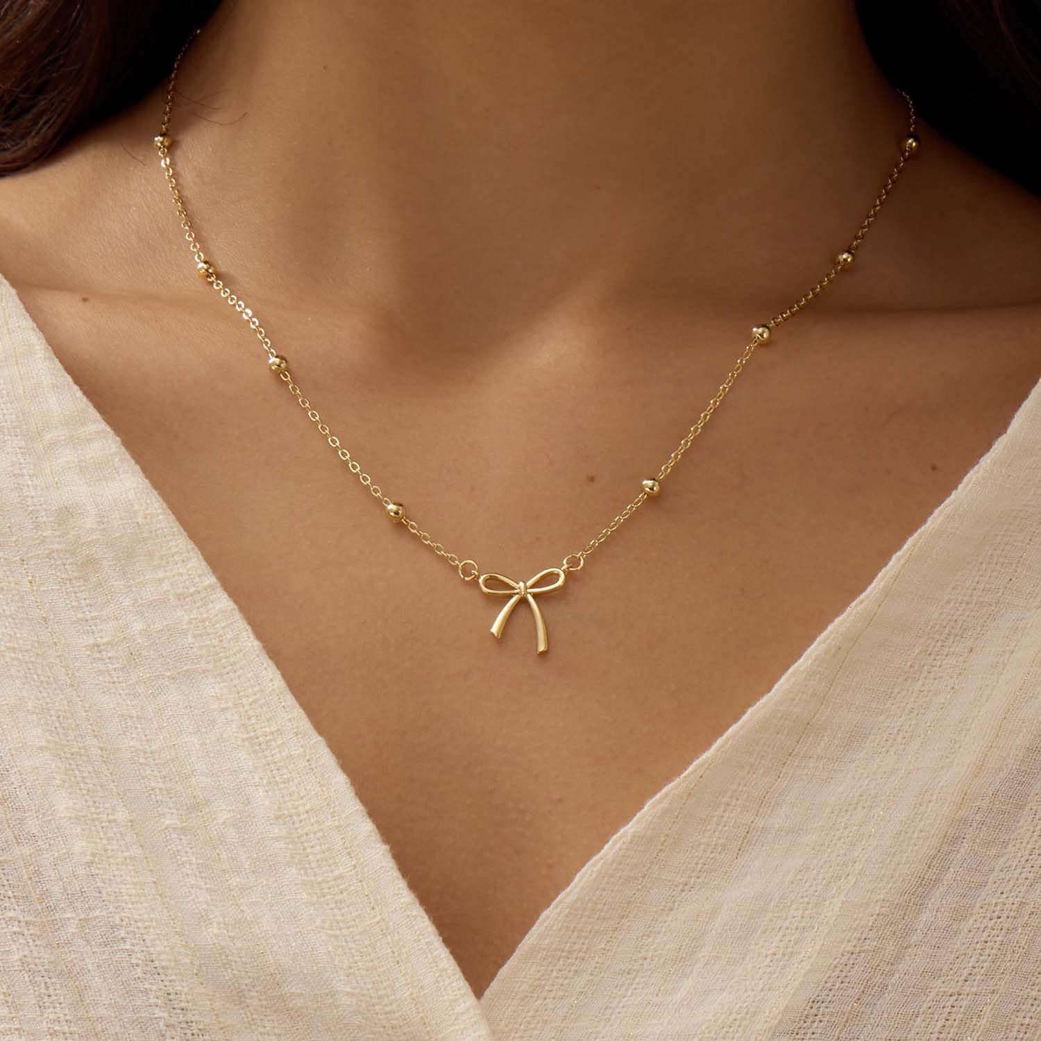 Thaivor Necklace for Women Dainty Bow Necklace 14K Gold Plated Cute Choker Small Pendant Charm Necklaces Teen Gift Trendy Stuff Personalized Jewelry Gifts