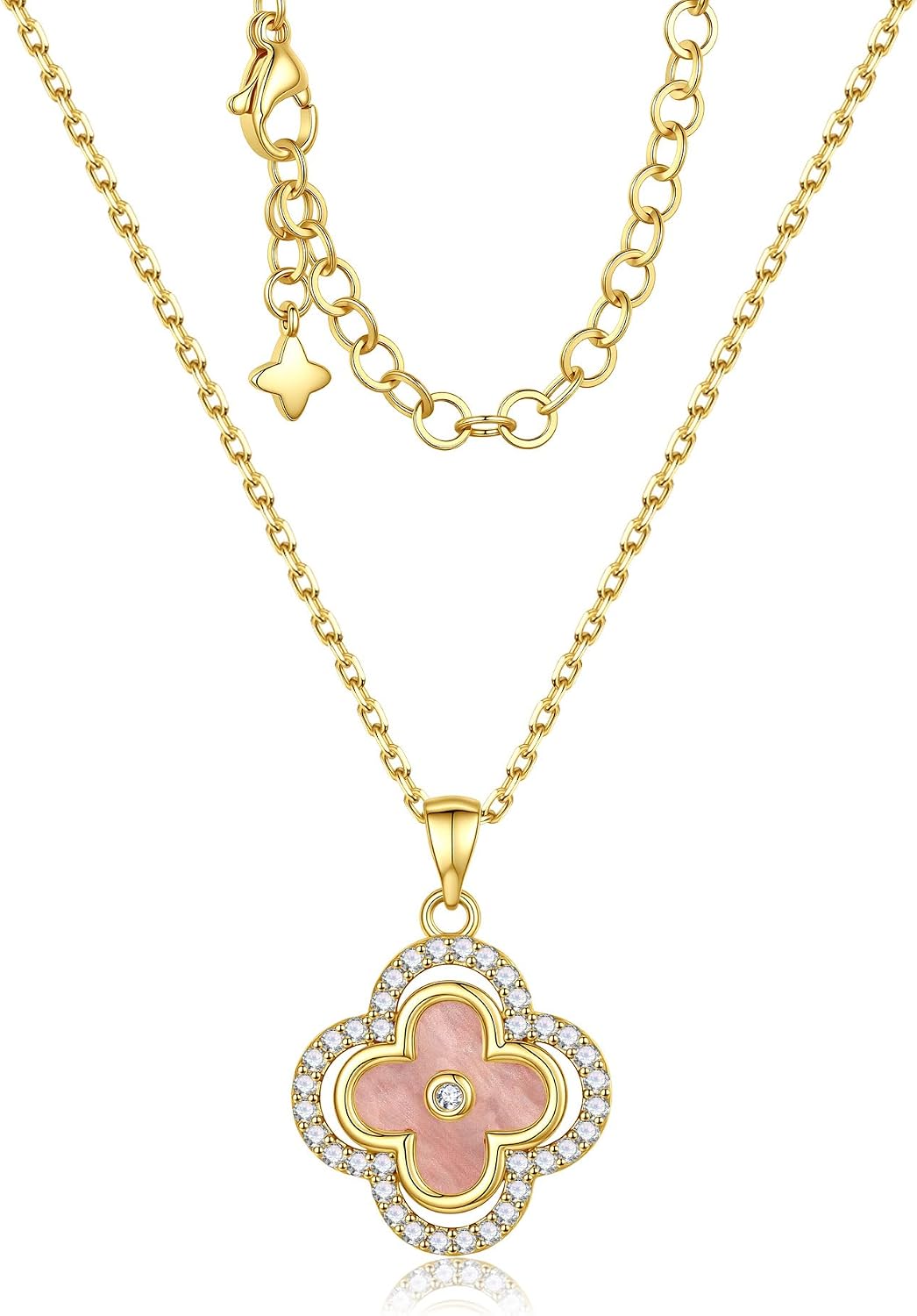 Turandoss Clover Necklaces for Women - Dainty 14K Gold Plated CZ Pendant Necklace Colorful Four Leaf Clover Necklace Lucky Necklaces Gifts