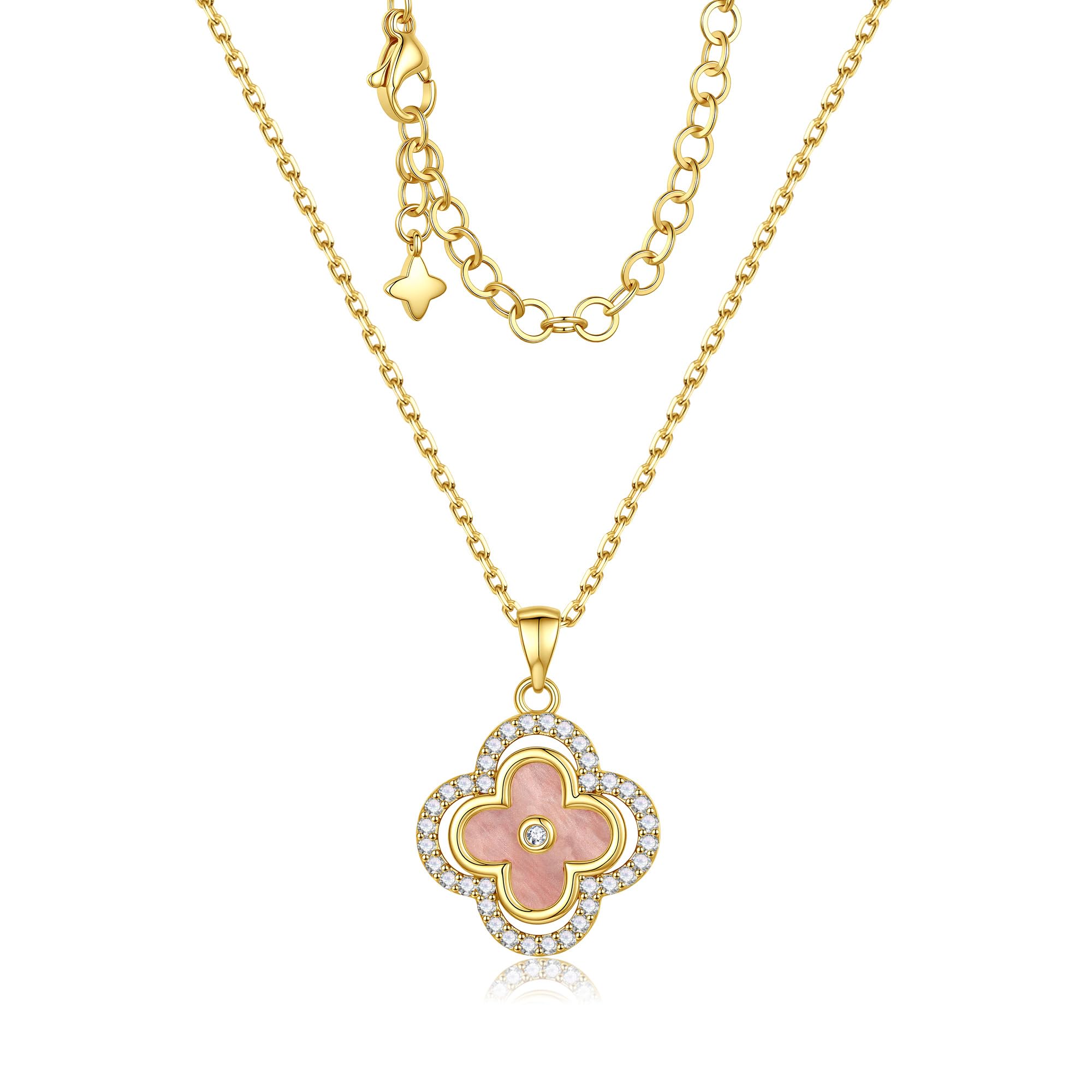Turandoss Clover Necklaces for Women - Dainty 14K Gold Plated CZ Pendant Necklace Colorful Four Leaf Clover Necklace Lucky Necklaces Gifts