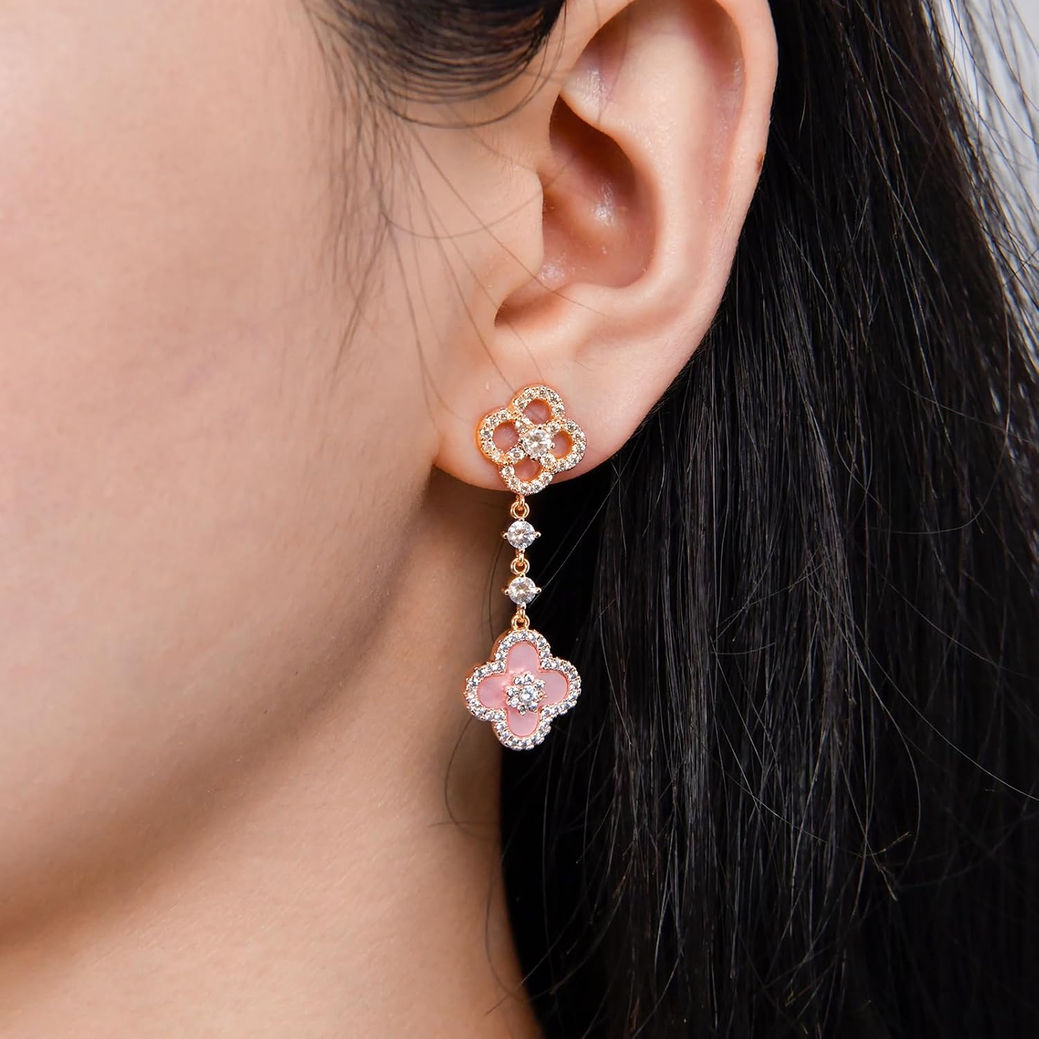 Aura & lrena Clover Earrings for Women, Vintage Pearl Earrings, Bridal Earrings, 18K Gold Plated with Mother of Pearl and AAA Zirconia, 925 Silver Hypoallergenic Posts, Gift for Wedding Anniversary