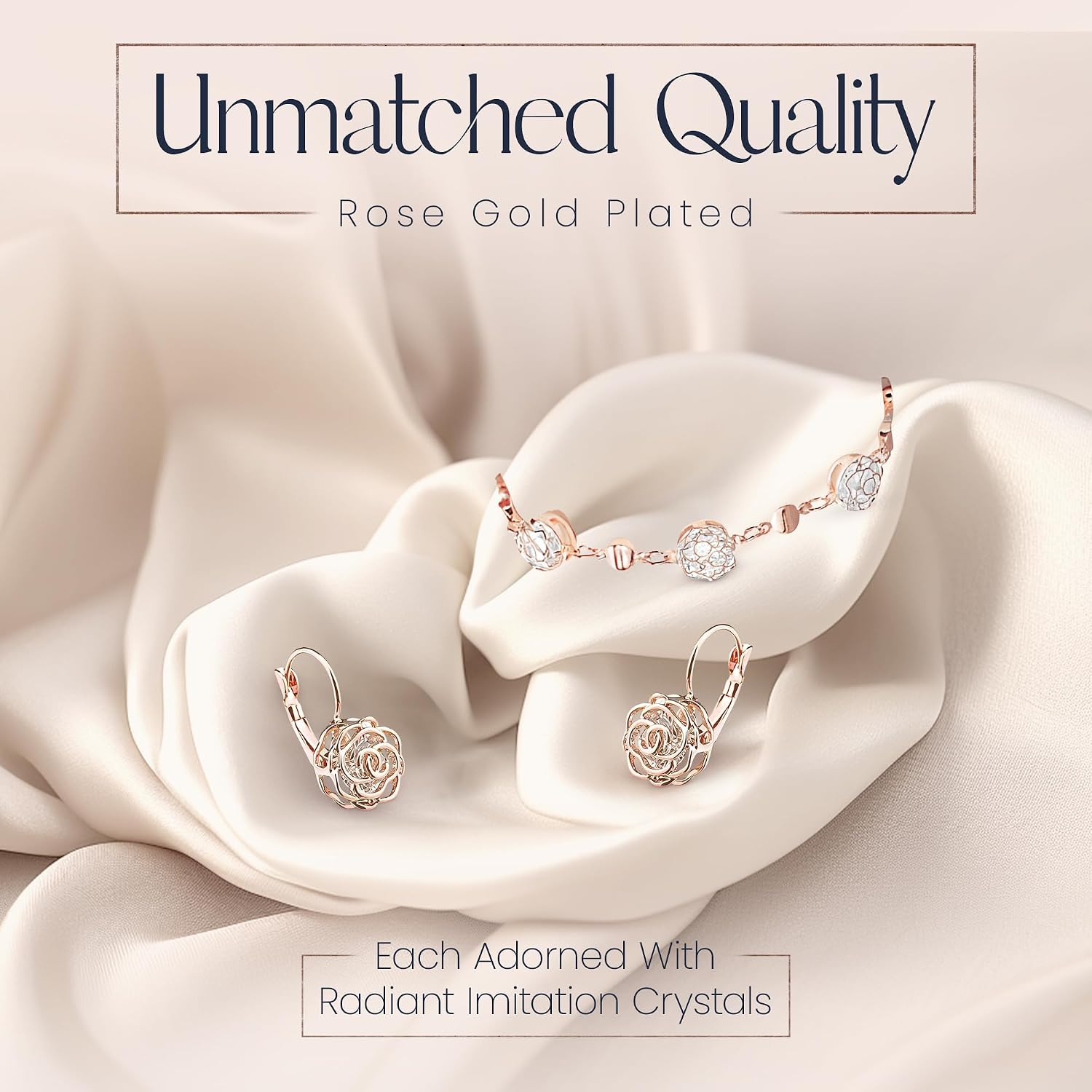 Crystalline Azuria Women 18K Gold Plated White Crystal Roses Flower Set Necklace Earrings Bracelet for Women Wedding Party Bridal Bridesmaid Accessories