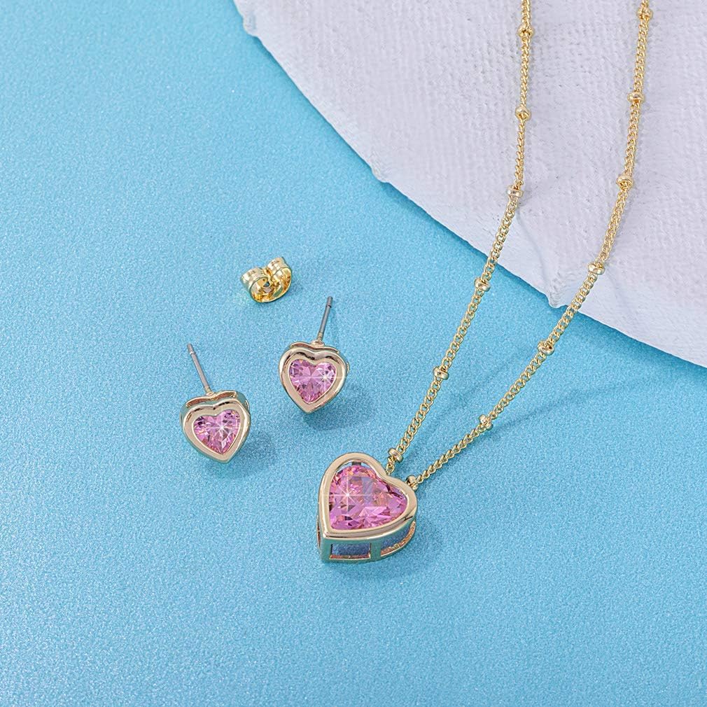 EVEVIC Austrian Crystal Heart Pendant Necklace Earrings for Women 14K Gold Plated Hypoallergenic Jewelry Set