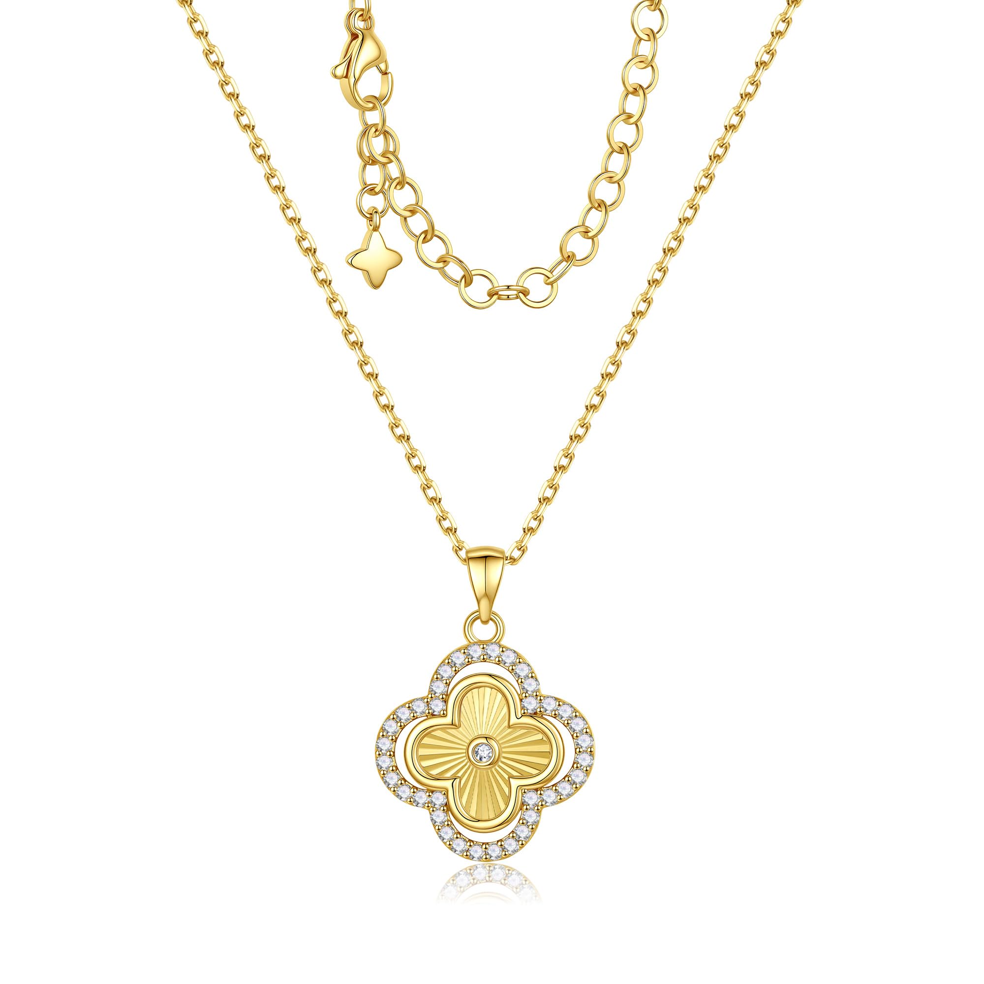 Turandoss Clover Necklaces for Women - Dainty 14K Gold Plated CZ Pendant Necklace Colorful Four Leaf Clover Necklace Lucky Necklaces Gifts