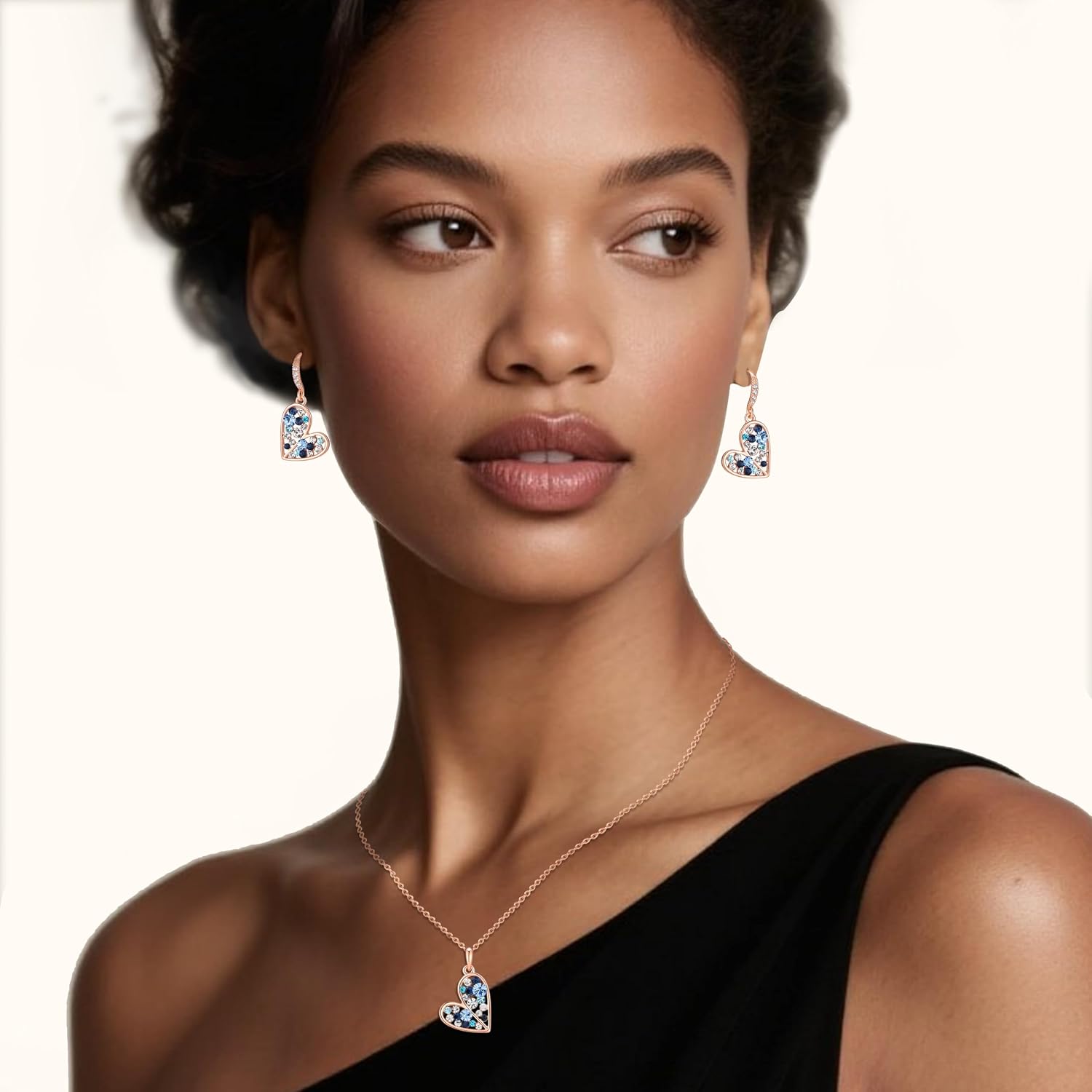 Austrian Crystal Heart Pendant Necklace Earrings Jewelry Sets for Women | Colorful Crystal,14K rose gold plated brass,Cute heart-shaped design,gift box,16+2" adjustable chain,women's jewelry set