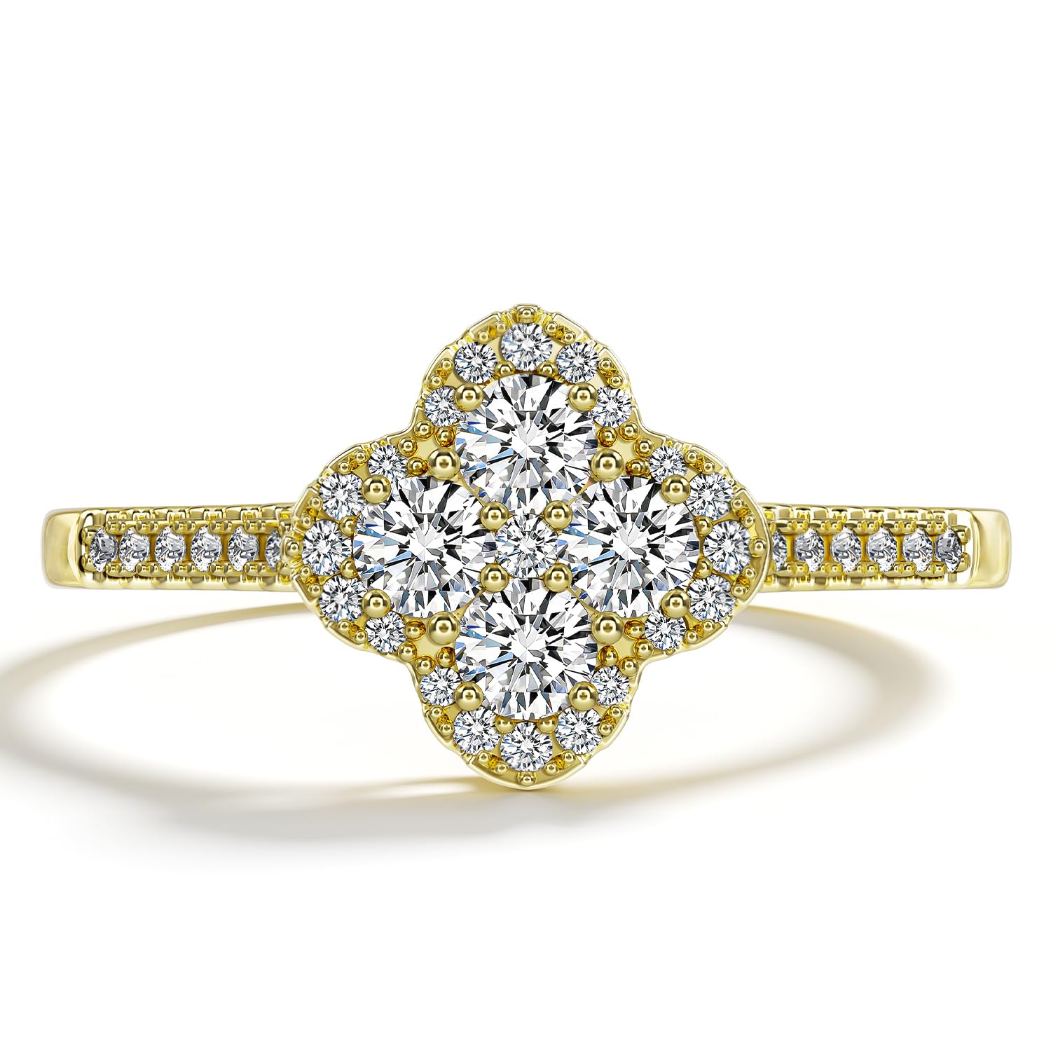 Moissanite Rings for Women 1.3ct Lucky Rings Four Leaf Clover Ring Promise Engagement Wedding Bands D Color VVS1 Moissanite Statement Rings Lucky Gifts for Women