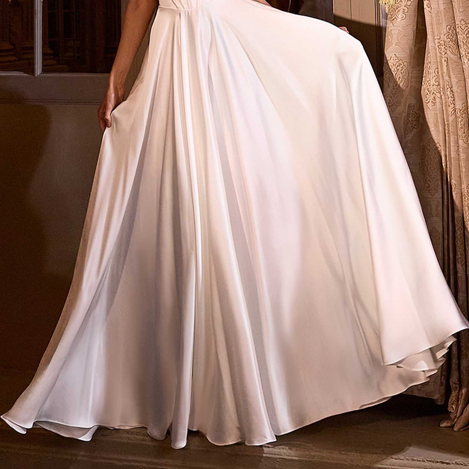 Ladivine 7481W A-Line Bridal Gown Pleated Neckline Spaghetti Straps