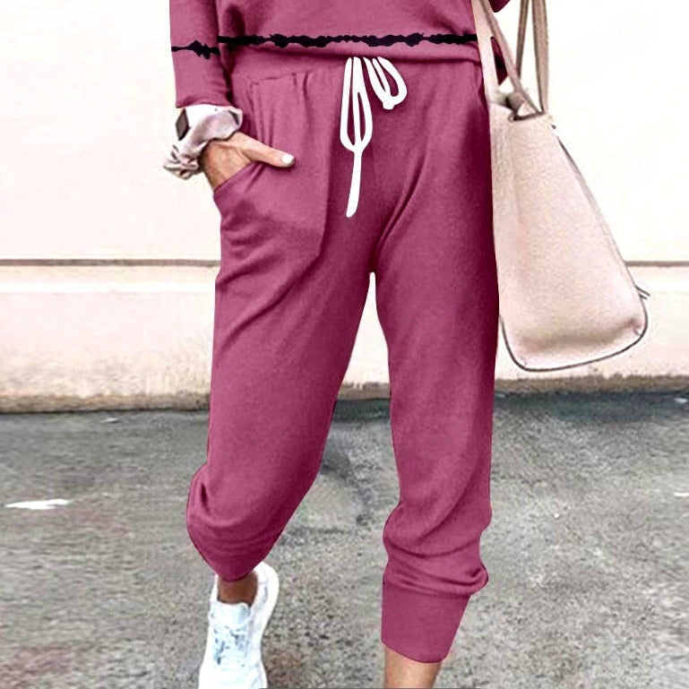 Women's Long Sleeve T-Shirt & Pencil Pants Set – Loose Fit, Striped & Solid