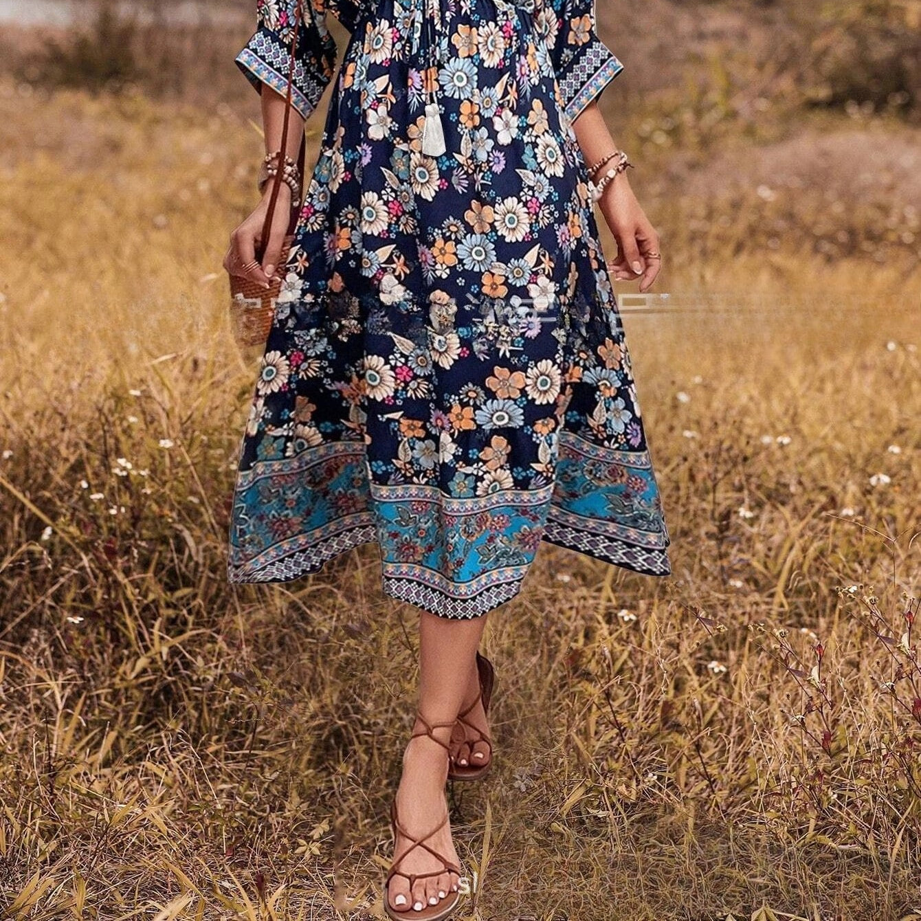 Women's Bohemian Dress Printed Vacation Beach Midi Dress
