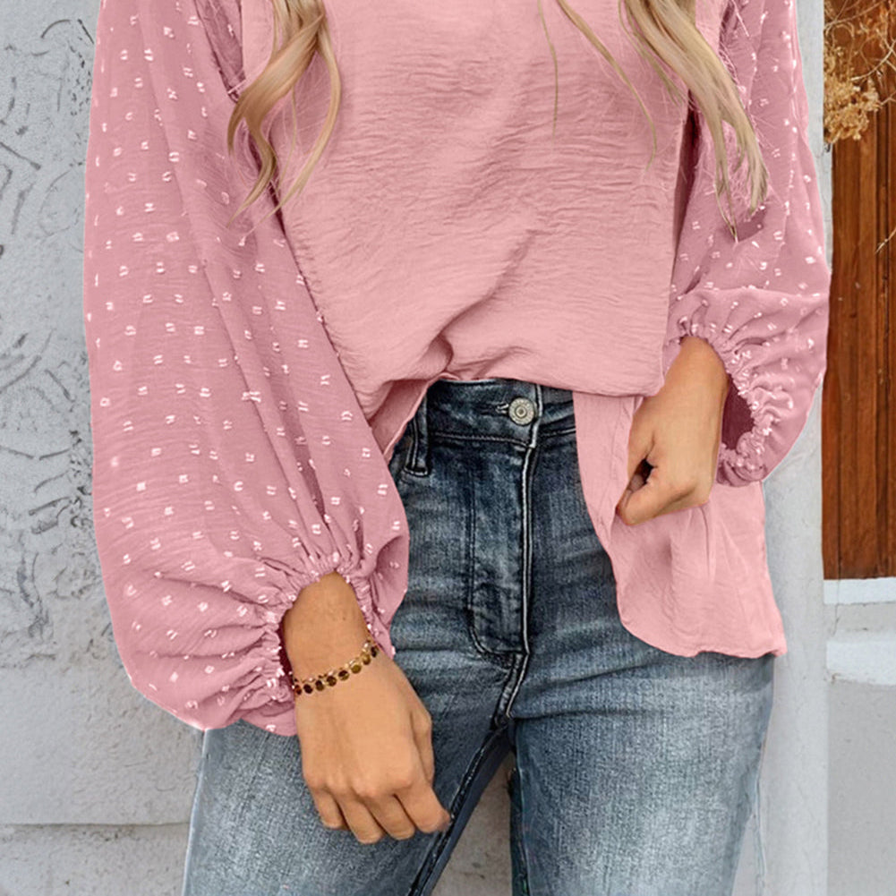 Solid Swiss Dot Balloon Sleeve Blouse