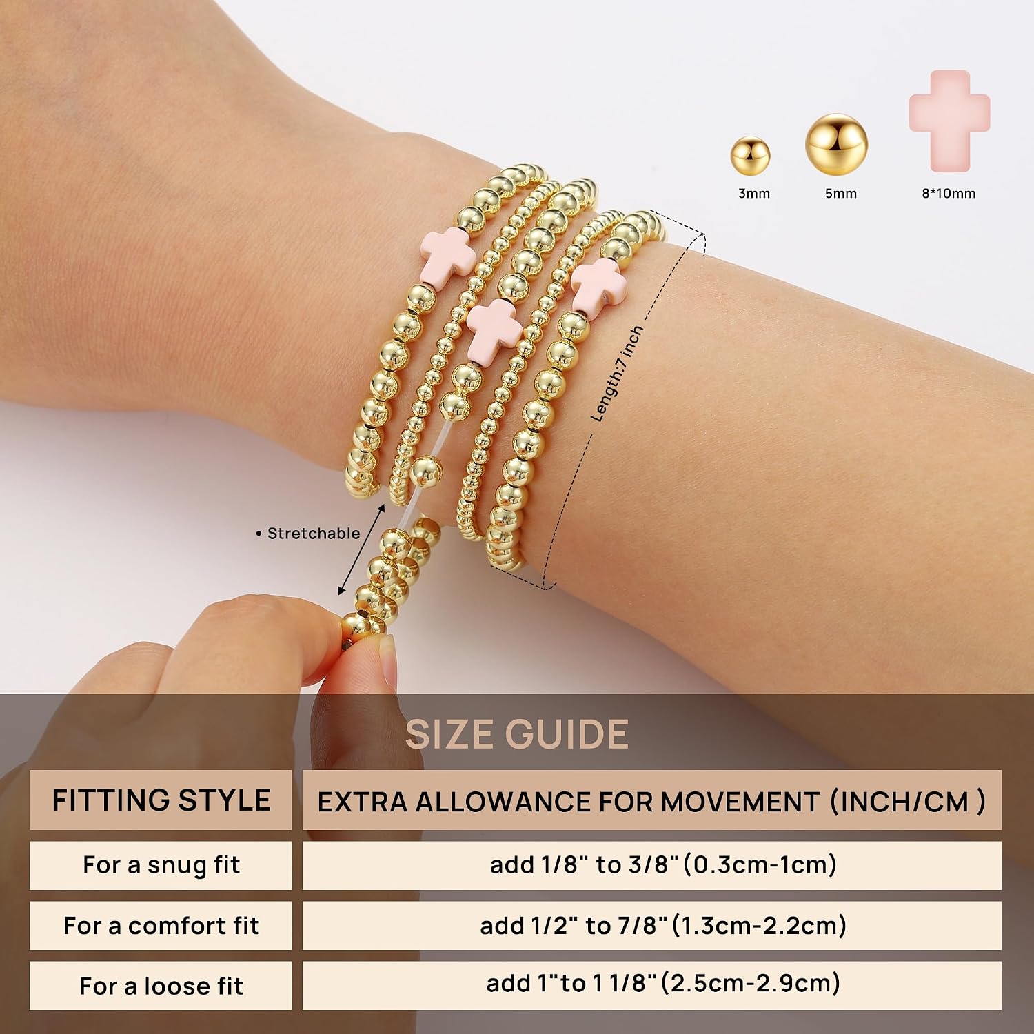 Yoosteel Gold Beaded Bracelets Set for Women Teen Girl Gifts Non Tarnish - 14K Gold Plated Dainty Round Beaded Pearl Cross Bracelet Stack for Women Teenage Girls Stackable Jewelry Gifts