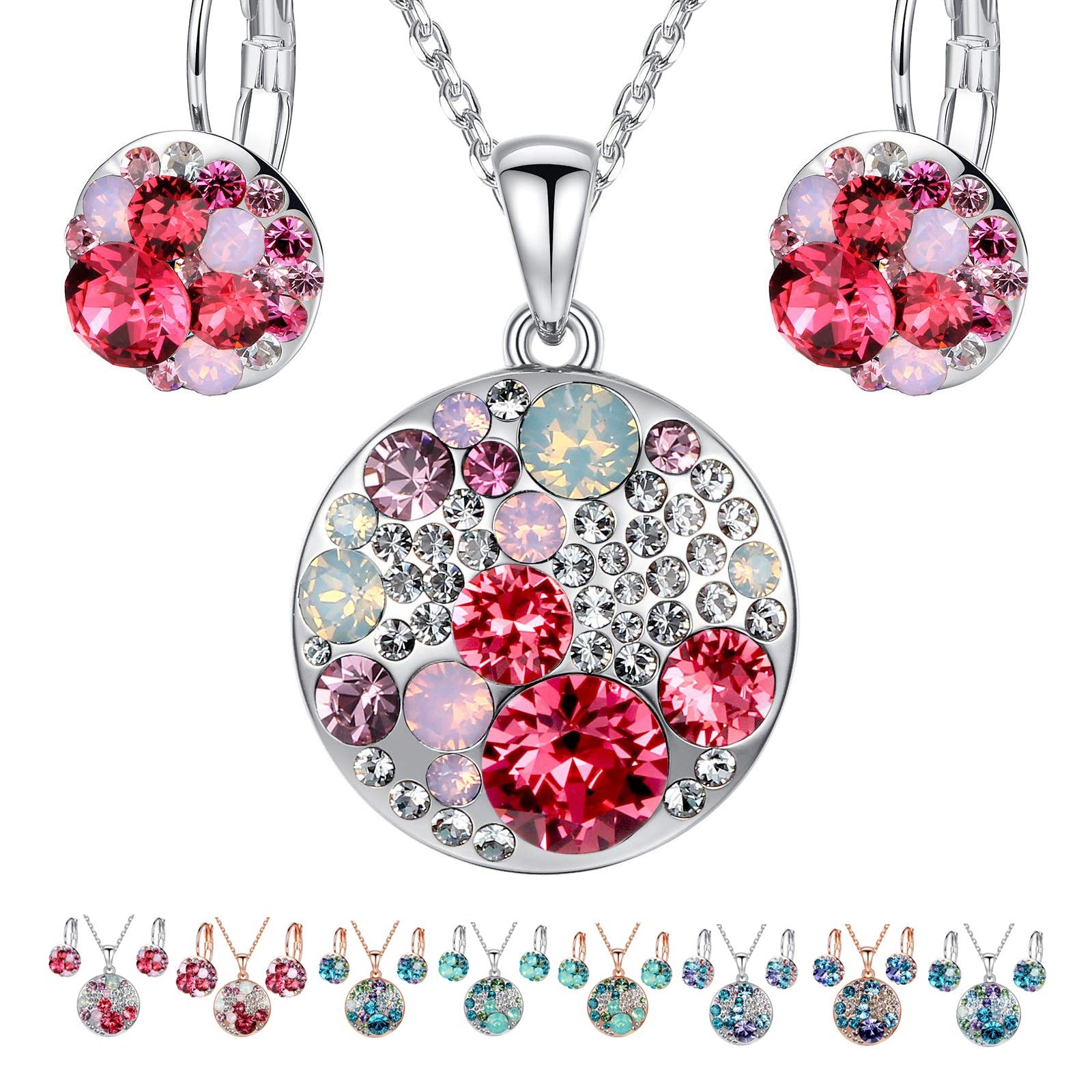 Leafael Ocean Bubble Women's Crystal Jewelry Set Costume Fashion Pendant Necklace Earring, Silver Tone or 18K Rose Gold Plated, 18" + 2", Birthday Gifts for Women