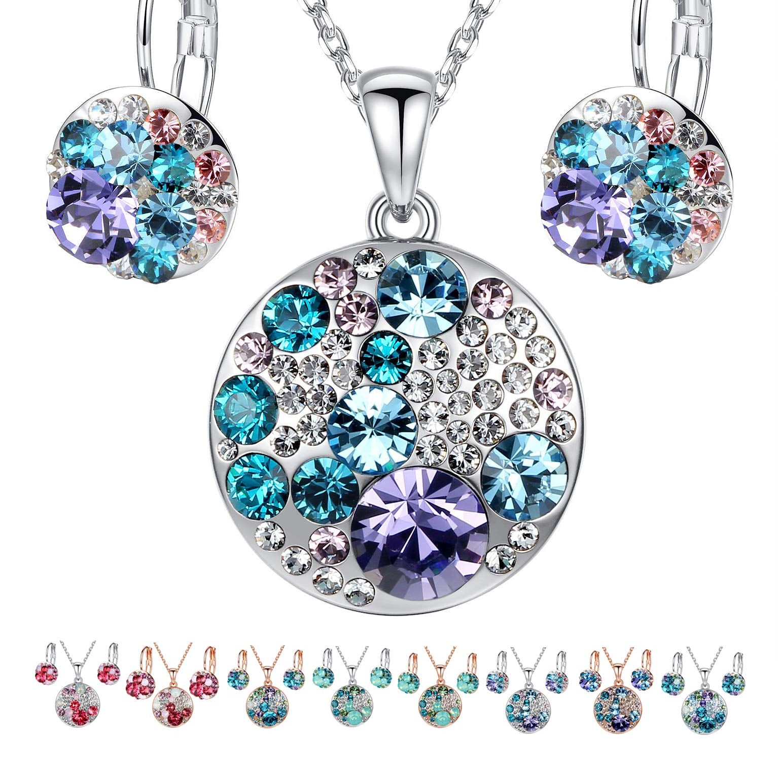 Leafael Ocean Bubble Women's Crystal Jewelry Set Costume Fashion Pendant Necklace Earring, Silver Tone or 18K Rose Gold Plated, 18" + 2", Birthday Gifts for Women