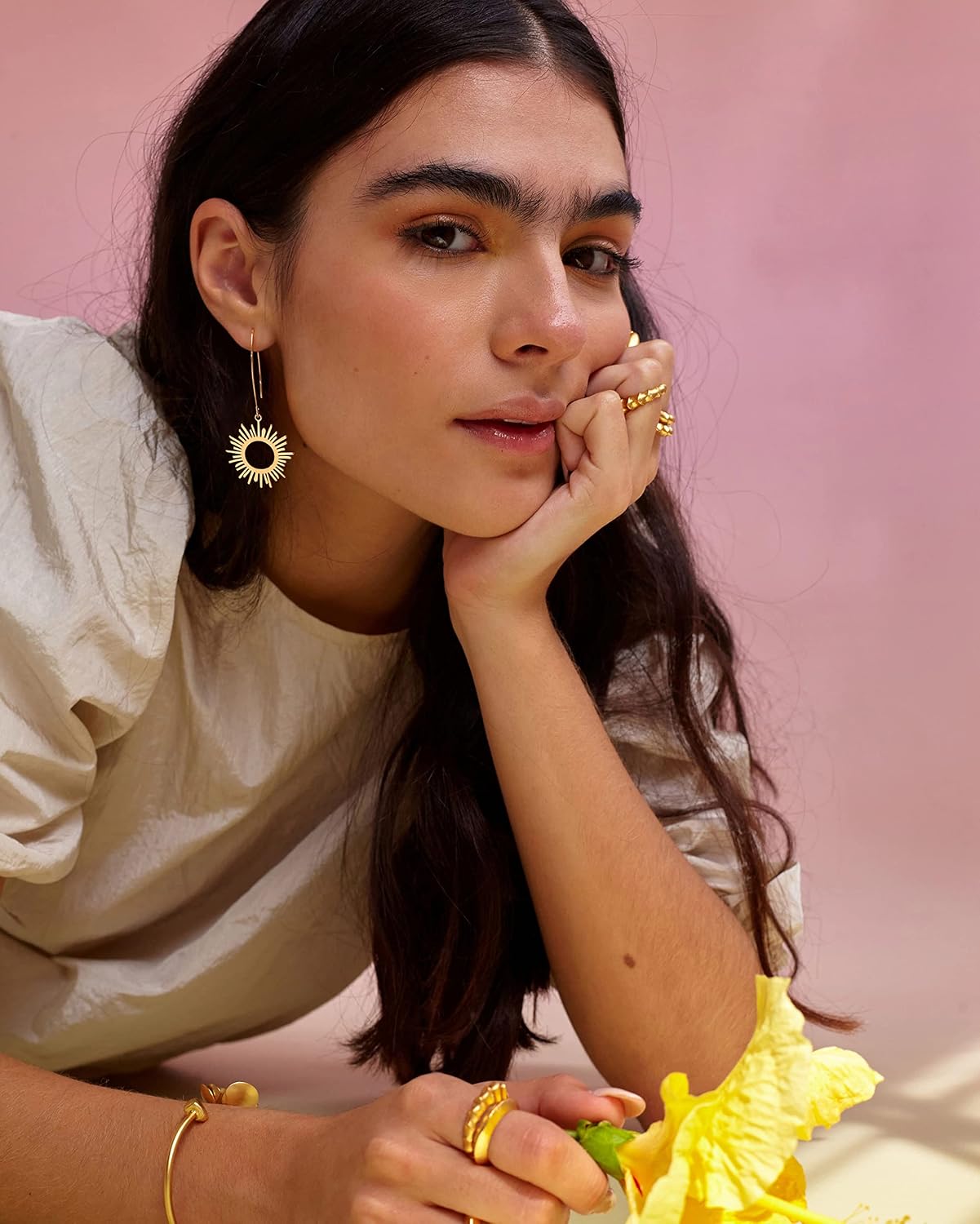 Geometric Drop Dangle Earrings Boho Statement Long Hoops 18k Gold Plated Lightweight Earrings for Women Girls