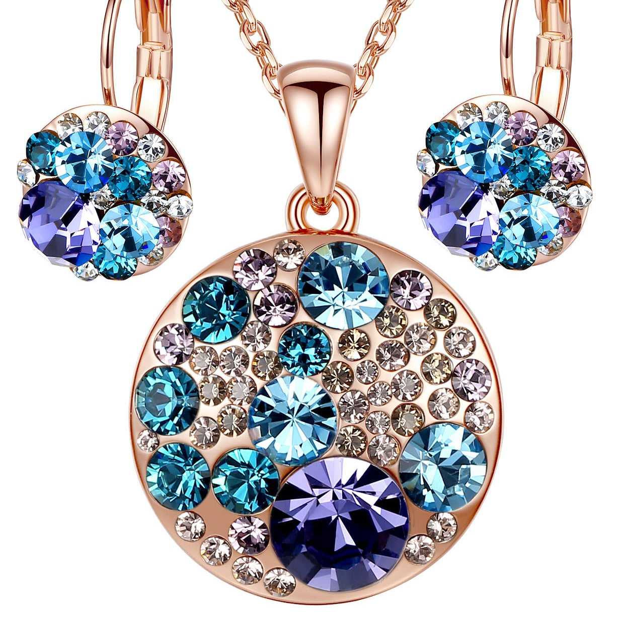 Leafael Ocean Bubble Women's Crystal Jewelry Set Costume Fashion Pendant Necklace Earring, Silver Tone or 18K Rose Gold Plated, 18" + 2", Birthday Gifts for Women