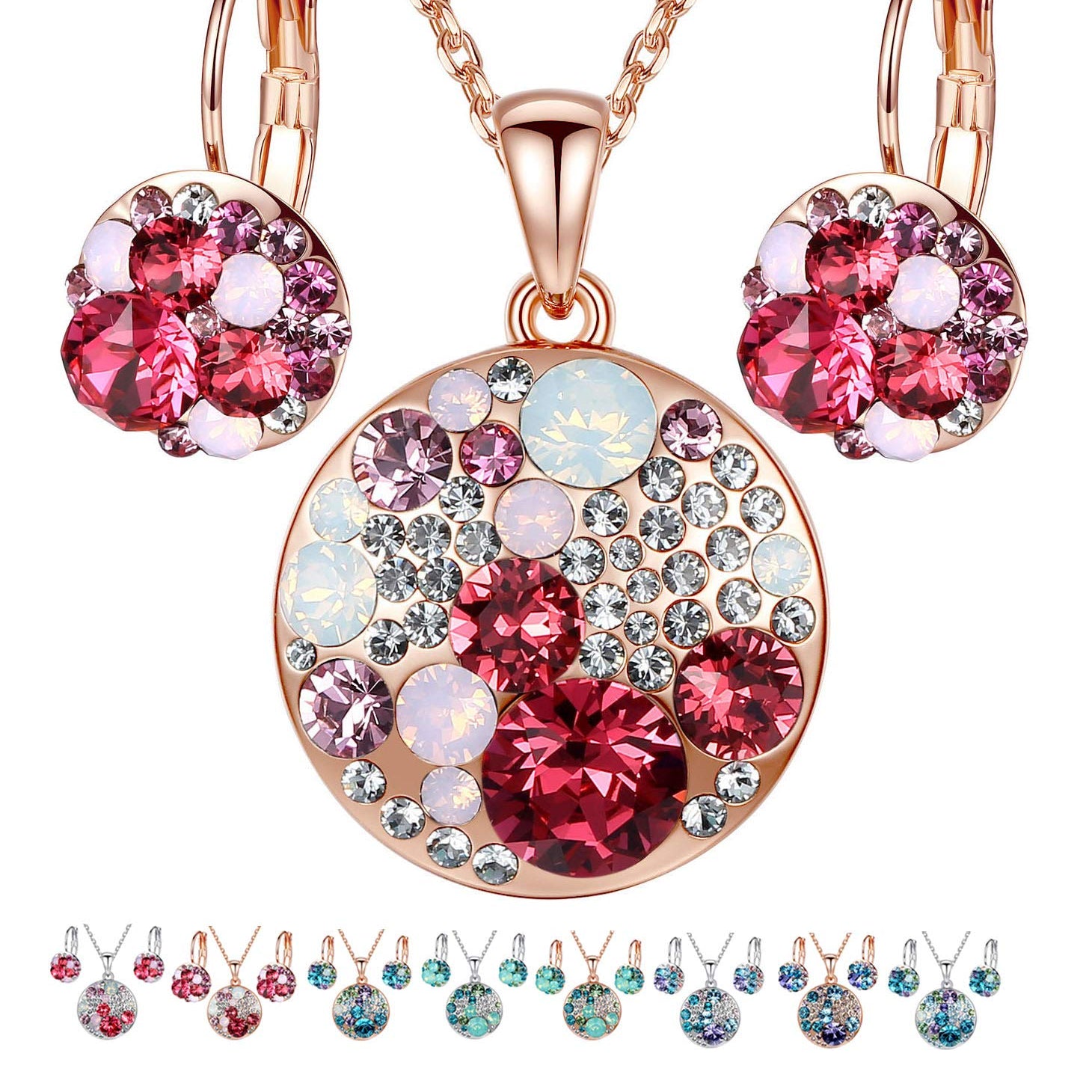 Leafael Ocean Bubble Women's Crystal Jewelry Set Costume Fashion Pendant Necklace Earring, Silver Tone or 18K Rose Gold Plated, 18" + 2", Birthday Gifts for Women