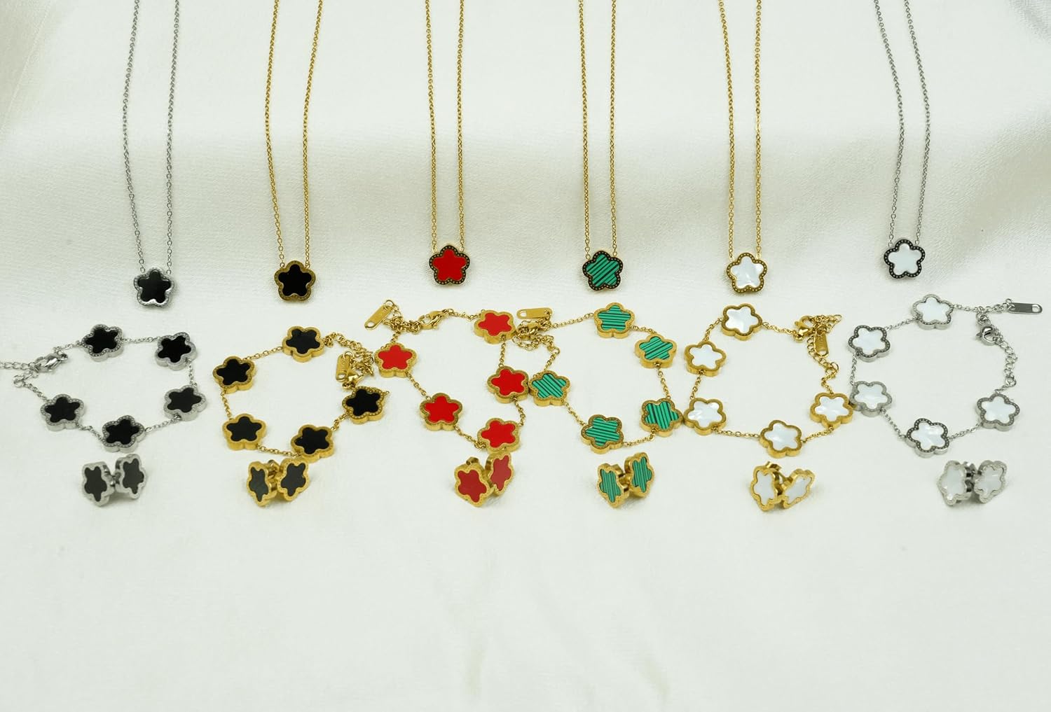 SHINYY Five Leaf Clover Jewelry Set for Women | 18K Gold Plated Bracelet Necklace Earrings | 5 Leaf Lucky Pendant and Ear Studs for Her
