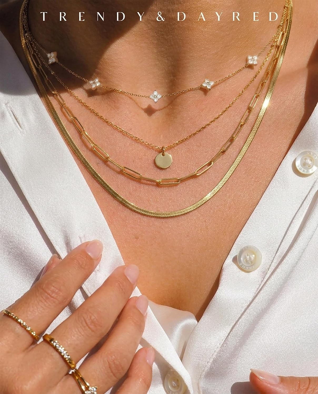 ORAZIO Dainty Silver Gold Jewelry Set for Women Trendy 14K Gold Plated CZ Flowers Pendant Choker Necklaces for Women Stud Earrings Link Bracelets Stack Jewelry Gifts for Wedding Prom Brides