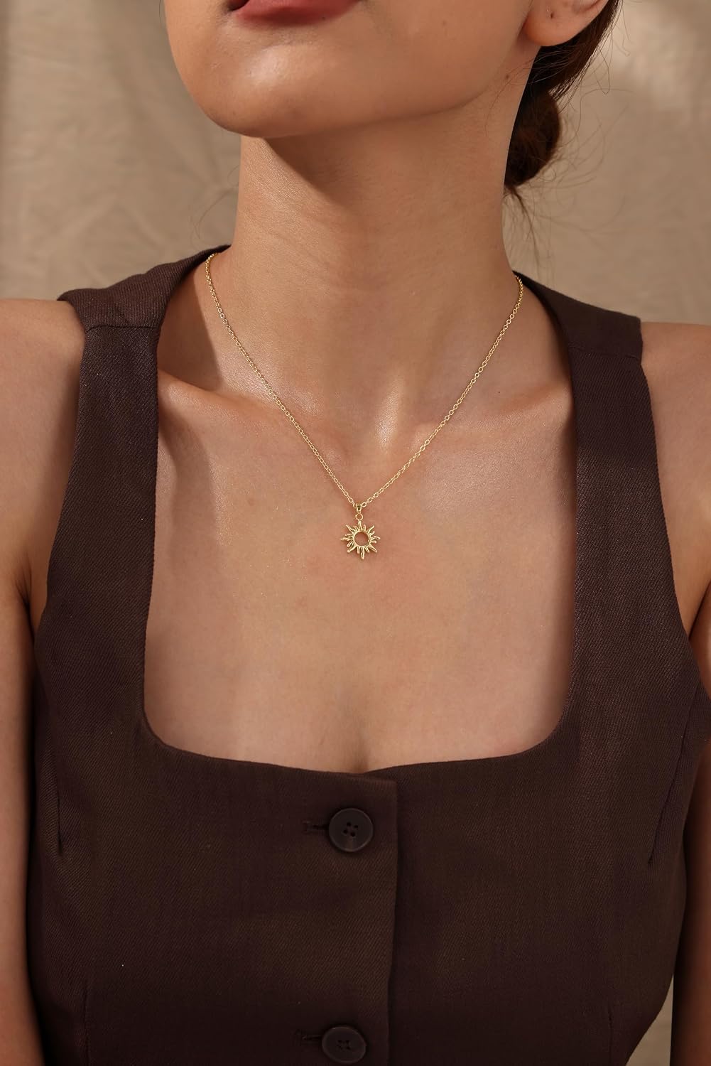CHESKY Layered Necklaces for Women Trendy, Dainty 14k Gold Plated Pendant Necklace Layering Necklace for Women Non Tarnish Hypoallergenic Sun Gold Necklace Stack Gold Jewelry for Women Gifts