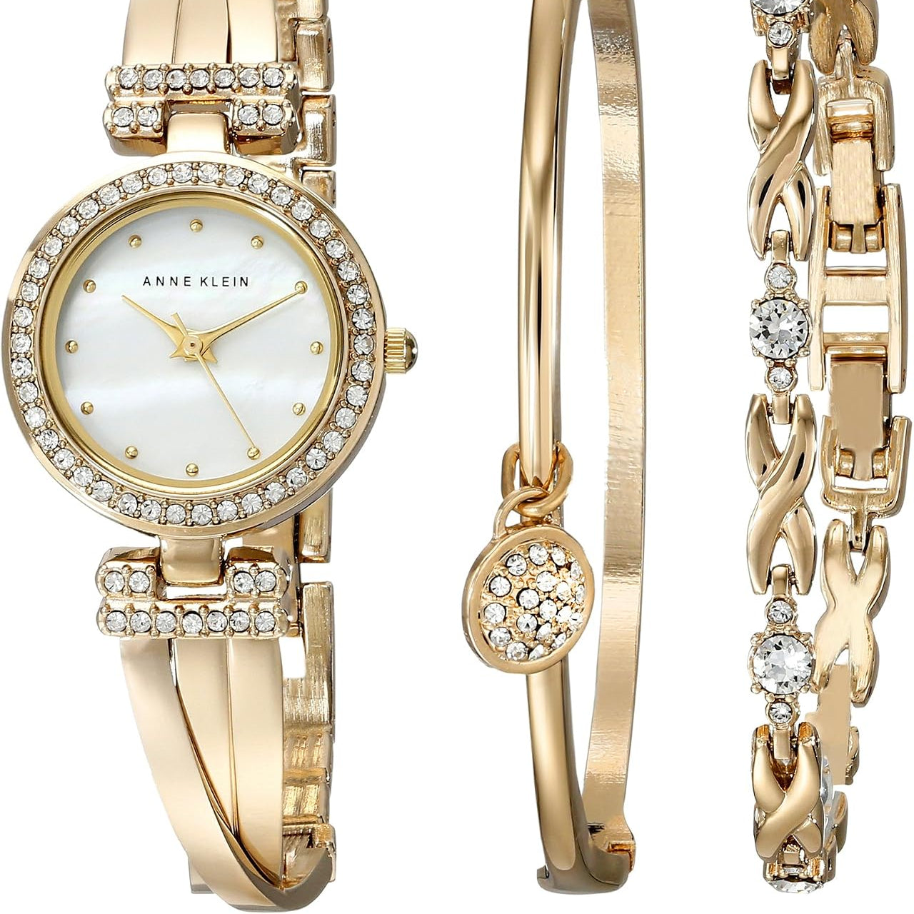 Anne Klein Women's Premium Crystal Accented Bangle Watch and Bracelet Set