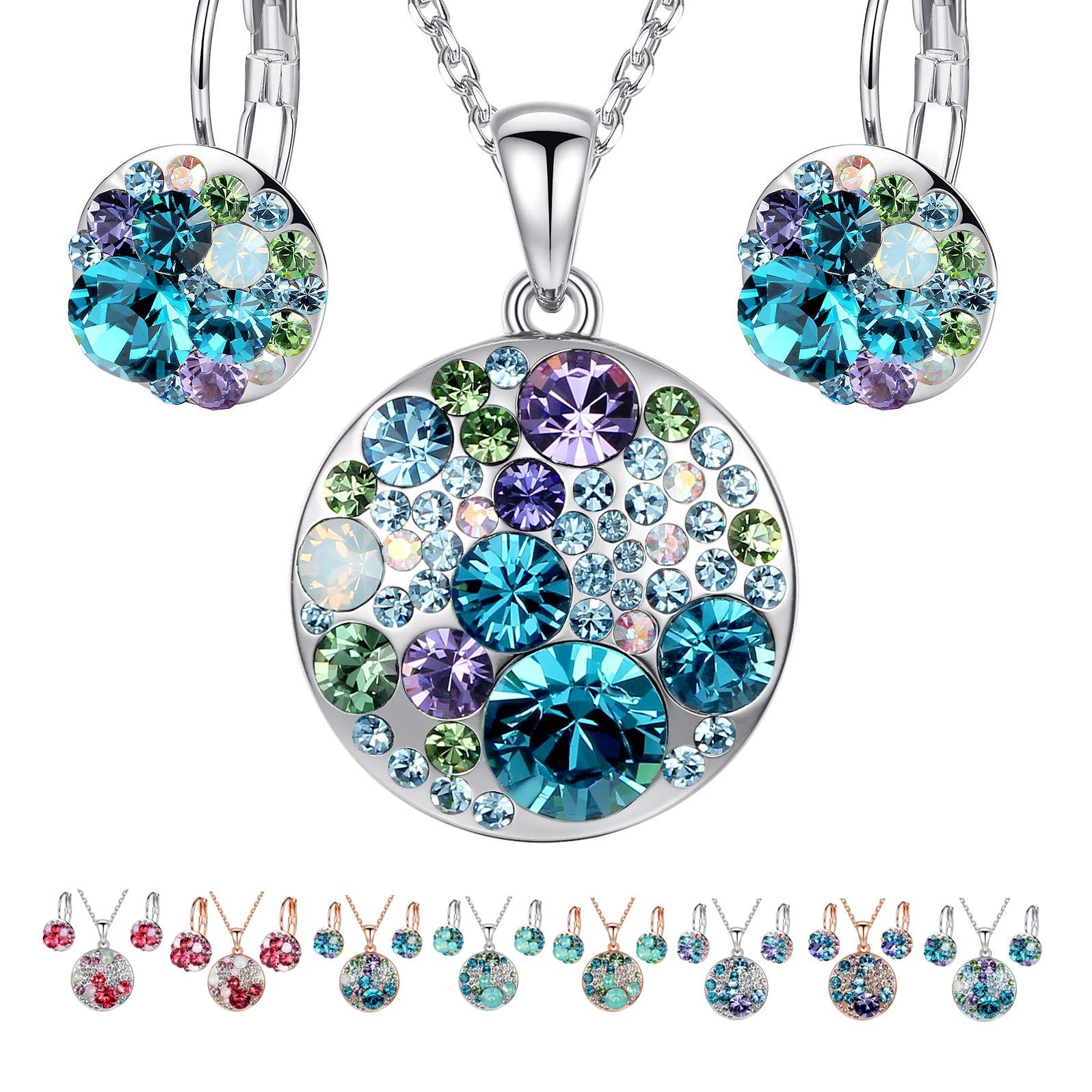Leafael Ocean Bubble Women's Crystal Jewelry Set Costume Fashion Pendant Necklace Earring, Silver Tone or 18K Rose Gold Plated, 18" + 2", Birthday Gifts for Women