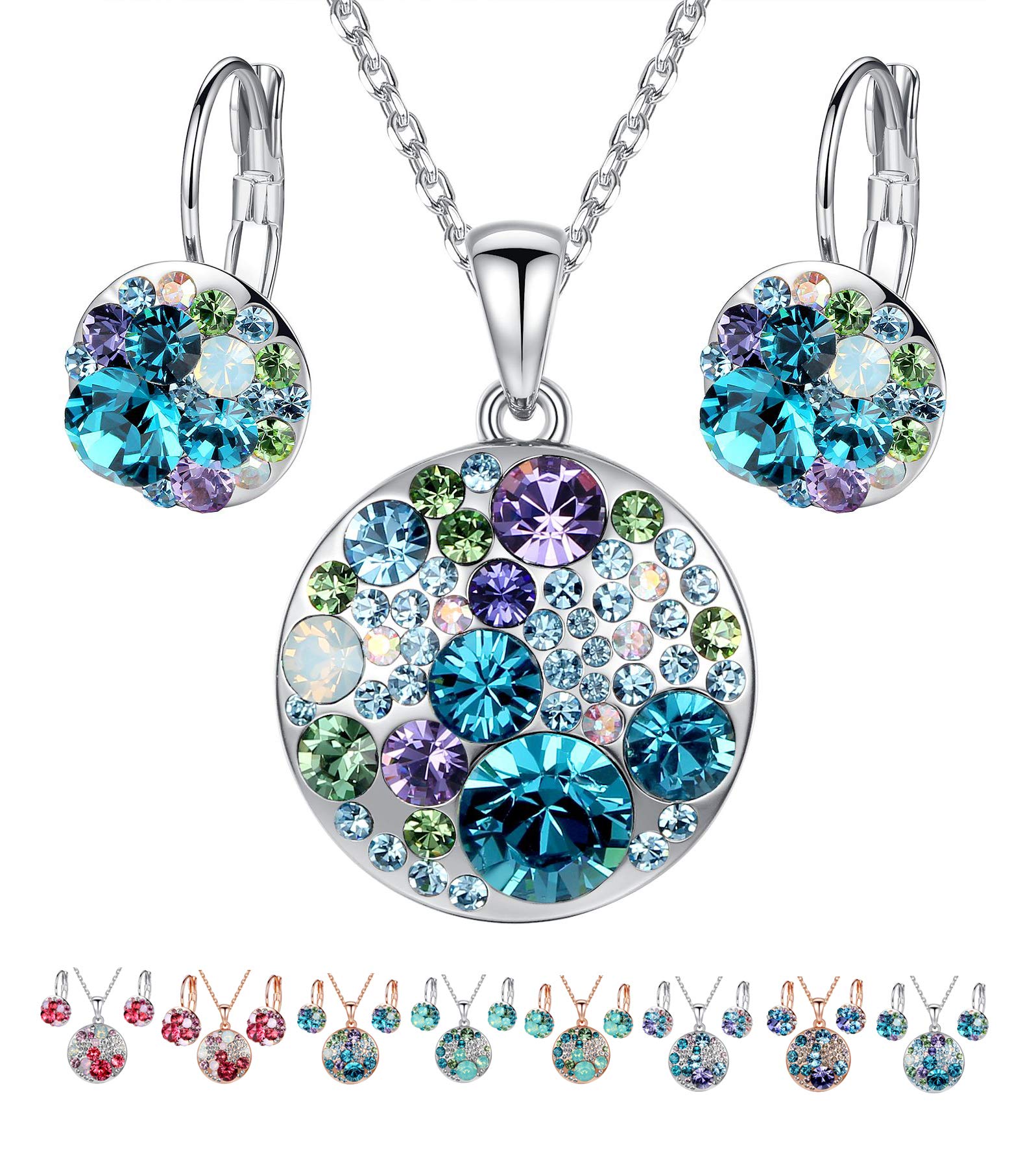 Leafael Ocean Bubble Women's Crystal Jewelry Set Costume Fashion Pendant Necklace Earring, Silver Tone or 18K Rose Gold Plated, 18" + 2", Birthday Gifts for Women