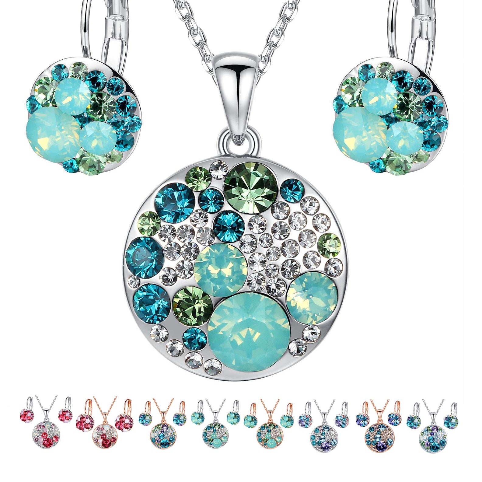 Leafael Ocean Bubble Women's Crystal Jewelry Set Costume Fashion Pendant Necklace Earring, Silver Tone or 18K Rose Gold Plated, 18" + 2", Birthday Gifts for Women