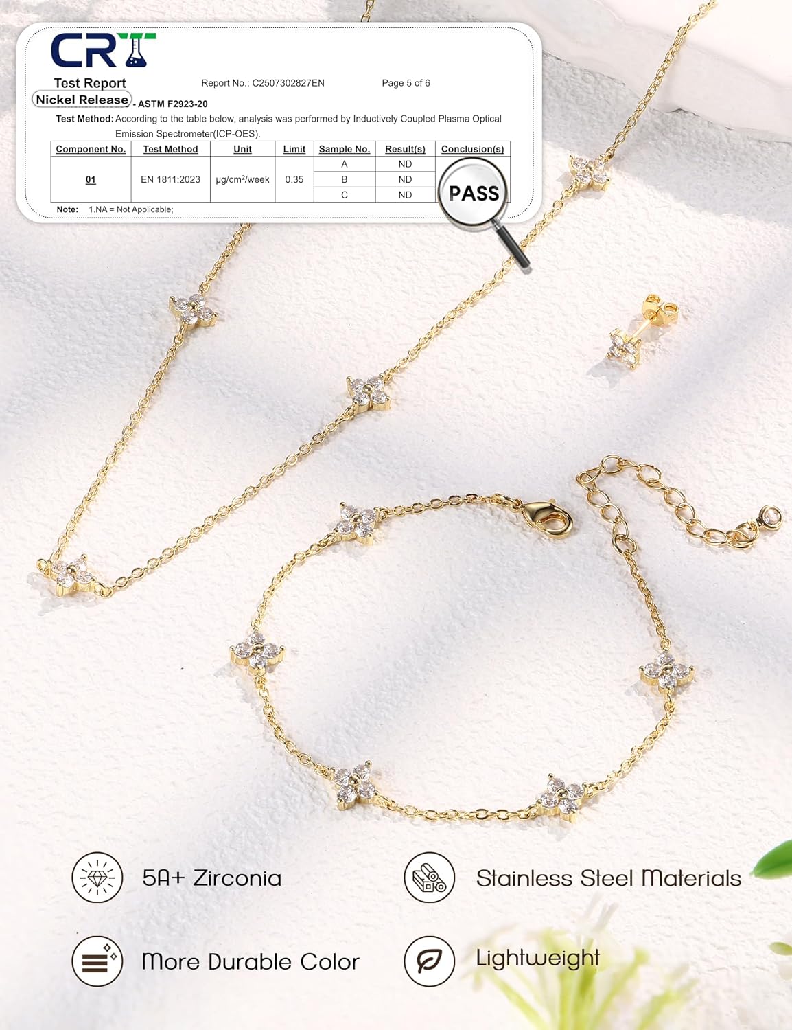 ORAZIO Dainty Silver Gold Jewelry Set for Women Trendy 14K Gold Plated CZ Flowers Pendant Choker Necklaces for Women Stud Earrings Link Bracelets Stack Jewelry Gifts for Wedding Prom Brides