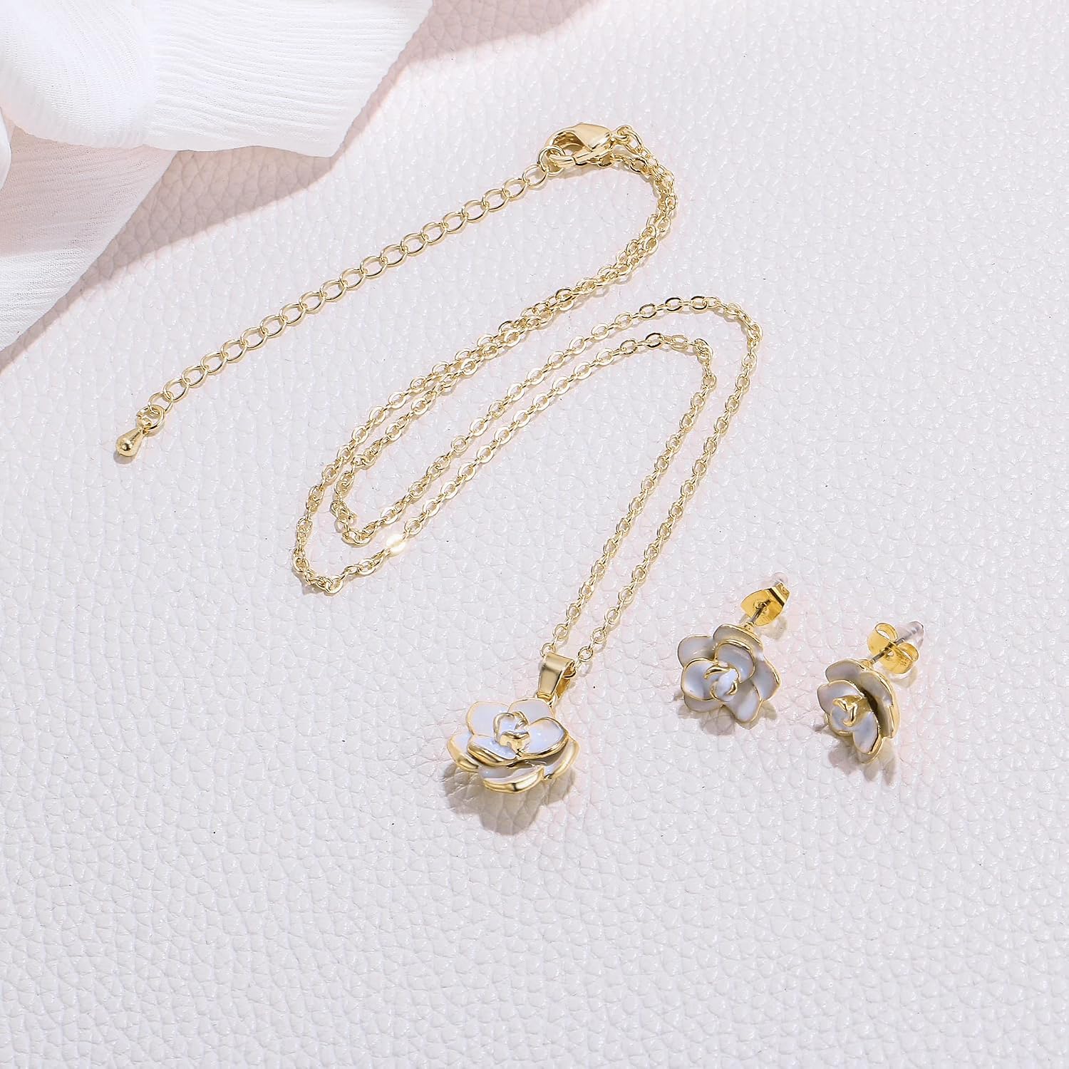 EleQueen Rose Flower Necklace Earrings Bracelet Set 14K Gold Plated Hypoallergenic Jewelry Sets Gift for Women