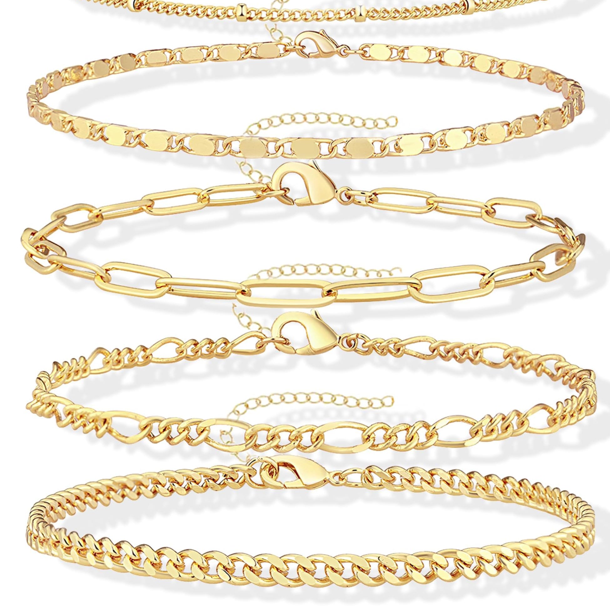 Gokeey Gold Bracelets Set for Women Non Tarnish Trendy,14K Gold Plated Dainty Stackable Paperclip Cuban Link Chain Bracelets, Simple Cute Cuff Bracelets Jewelry Set Adjustable 7"+2"