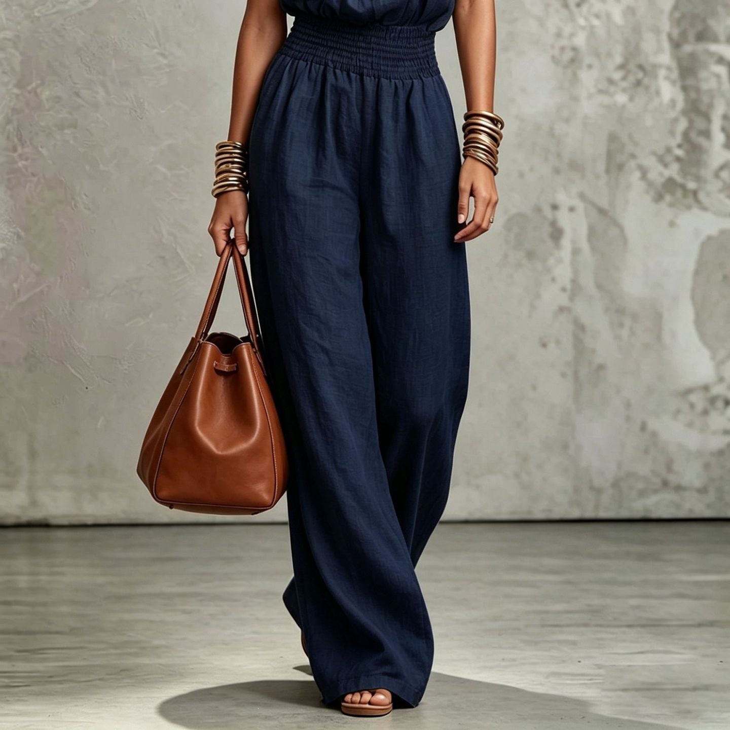 Women's Sleeveless Backless Lace-Up Halter Wide-Leg Jumpsuit