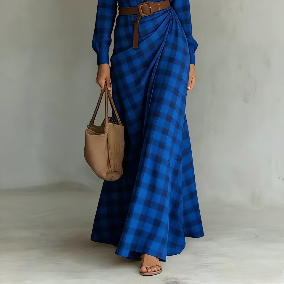 Women's Belted Irregular Pleated Dress