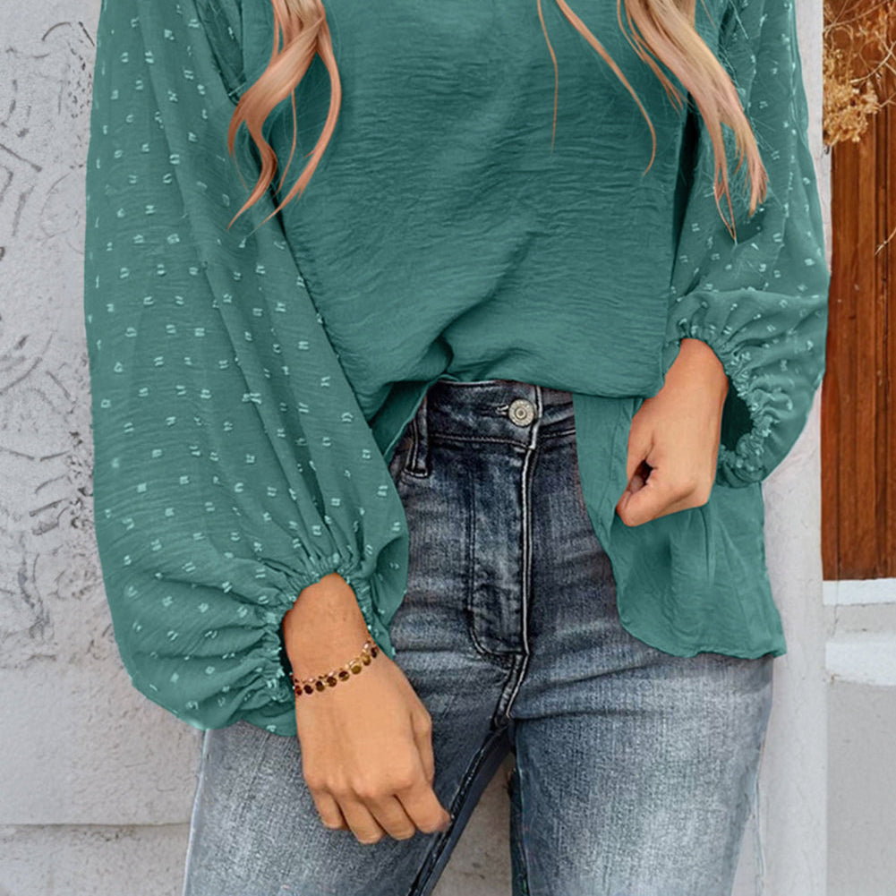 Solid Swiss Dot Balloon Sleeve Blouse