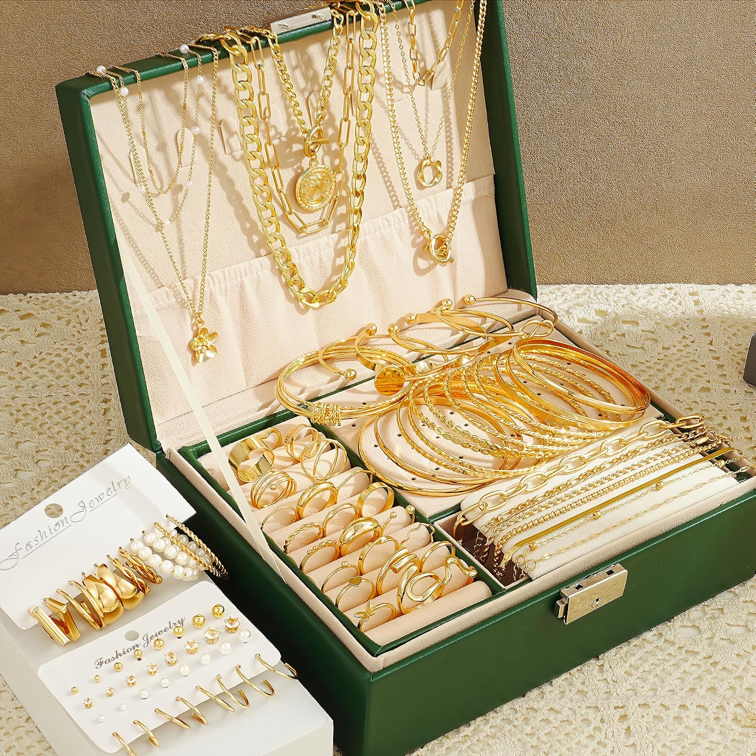 17 MILE 78 Pieces Gold Jewelry Set for Women, 9 Necklace, 24 Bracelet, 22 Earrings, 23 Knuckle Rings Gold Plated Jewerly set for Women Gift