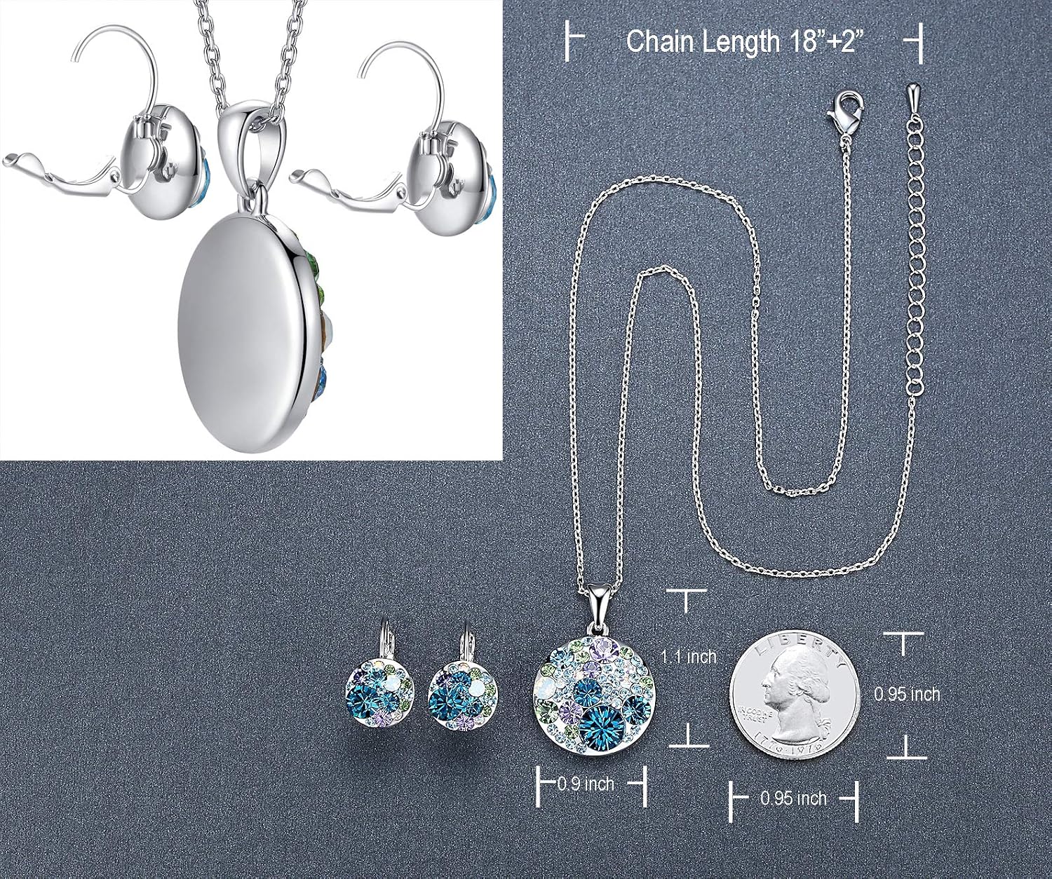 Leafael Ocean Bubble Women's Crystal Jewelry Set Costume Fashion Pendant Necklace Earring, Silver Tone or 18K Rose Gold Plated, 18" + 2", Birthday Gifts for Women