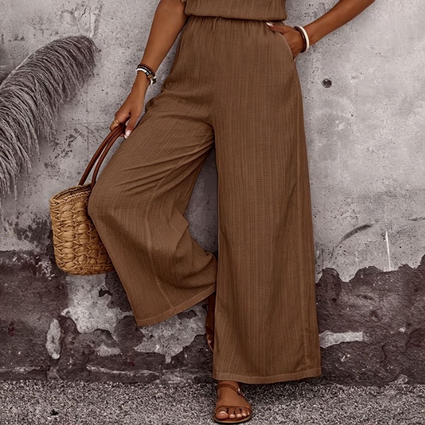 Women's Draped Neck Sleeveless Vest & Casual Pants Two-Piece Set