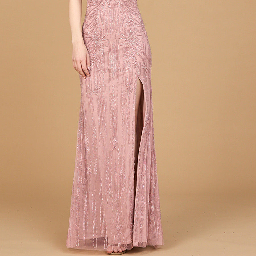 Beaded Lace-up Dress with Slit